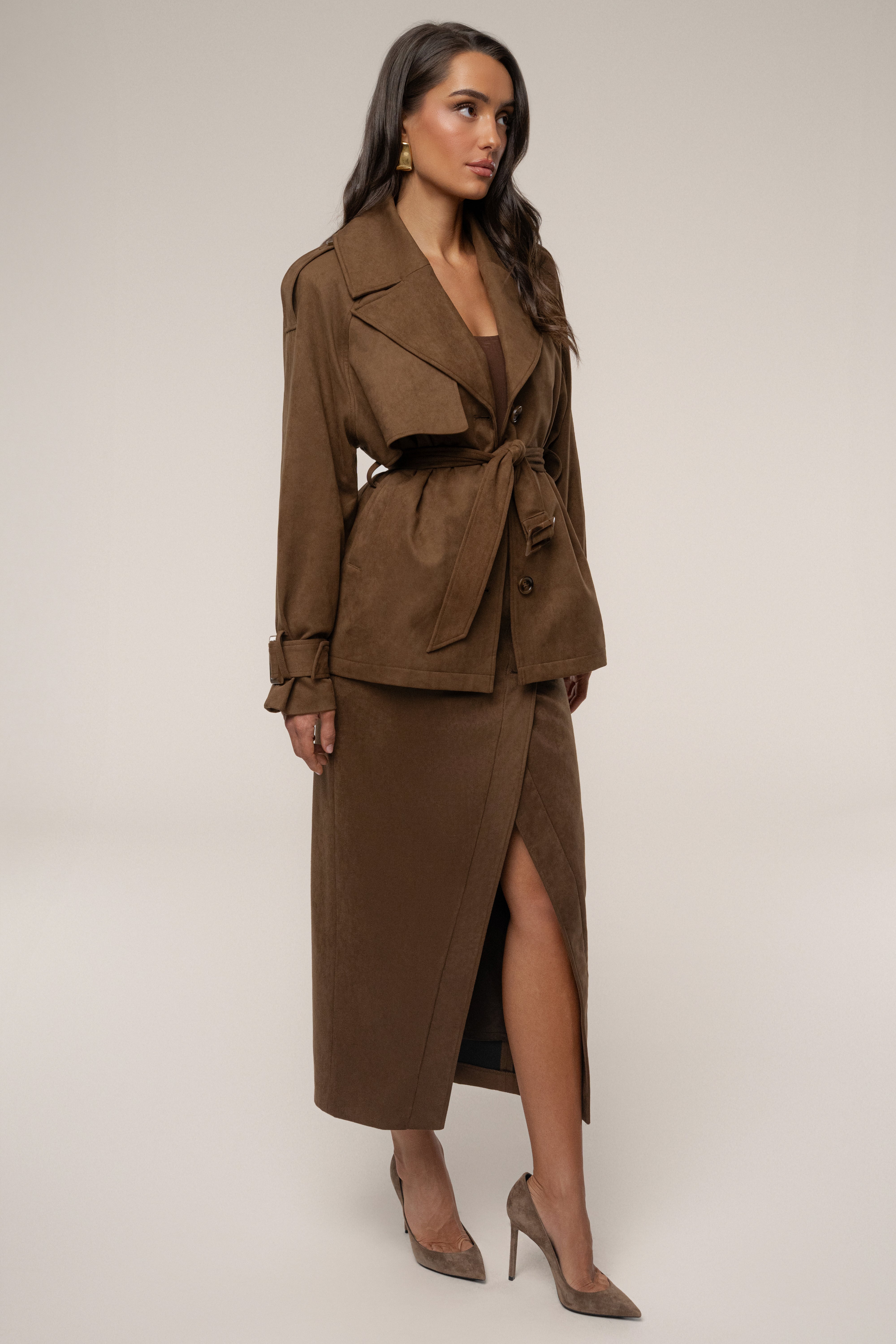 Chocolate Audrey Suede Midi Skirt