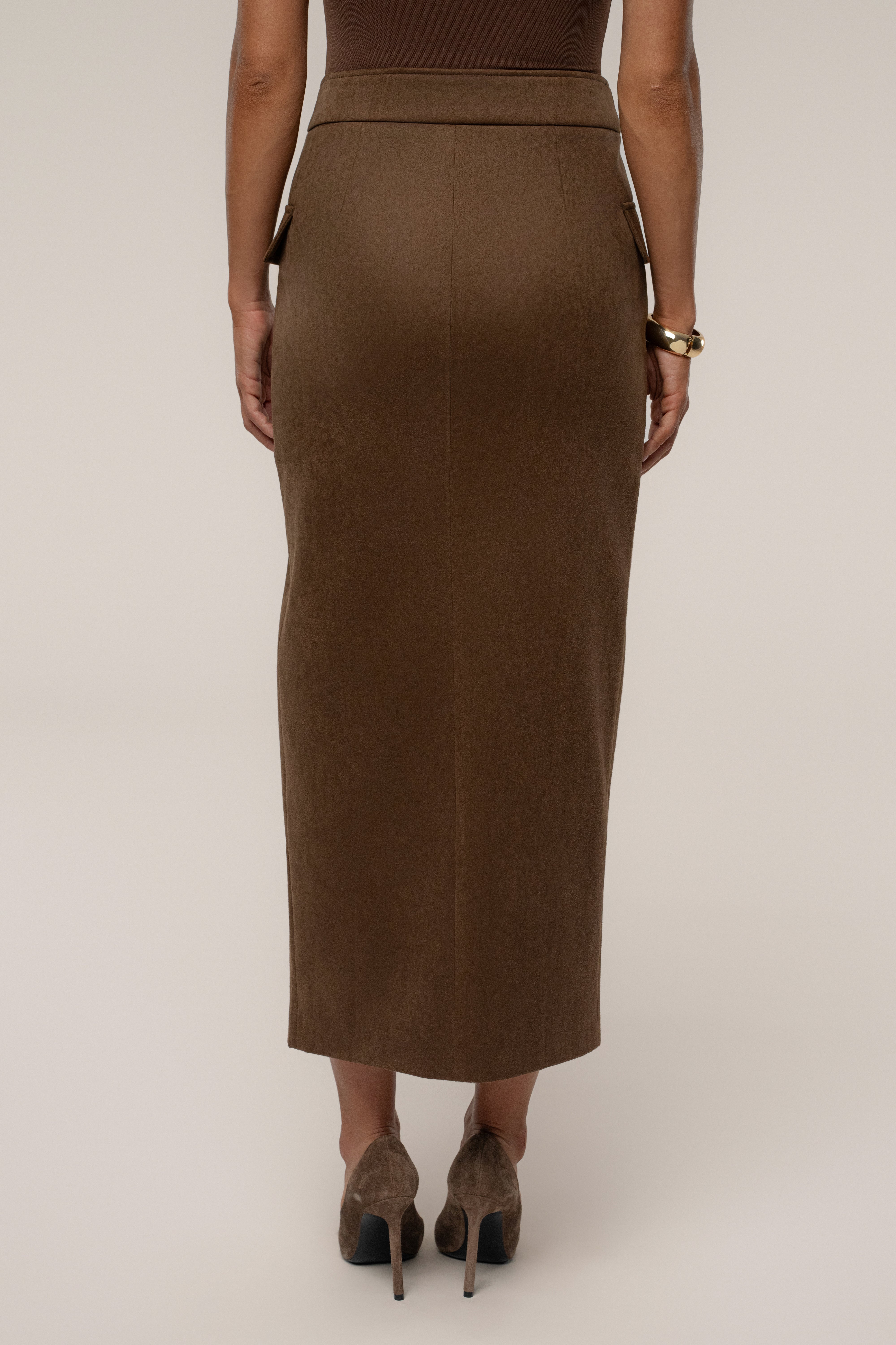 Chocolate Audrey Suede Midi Skirt