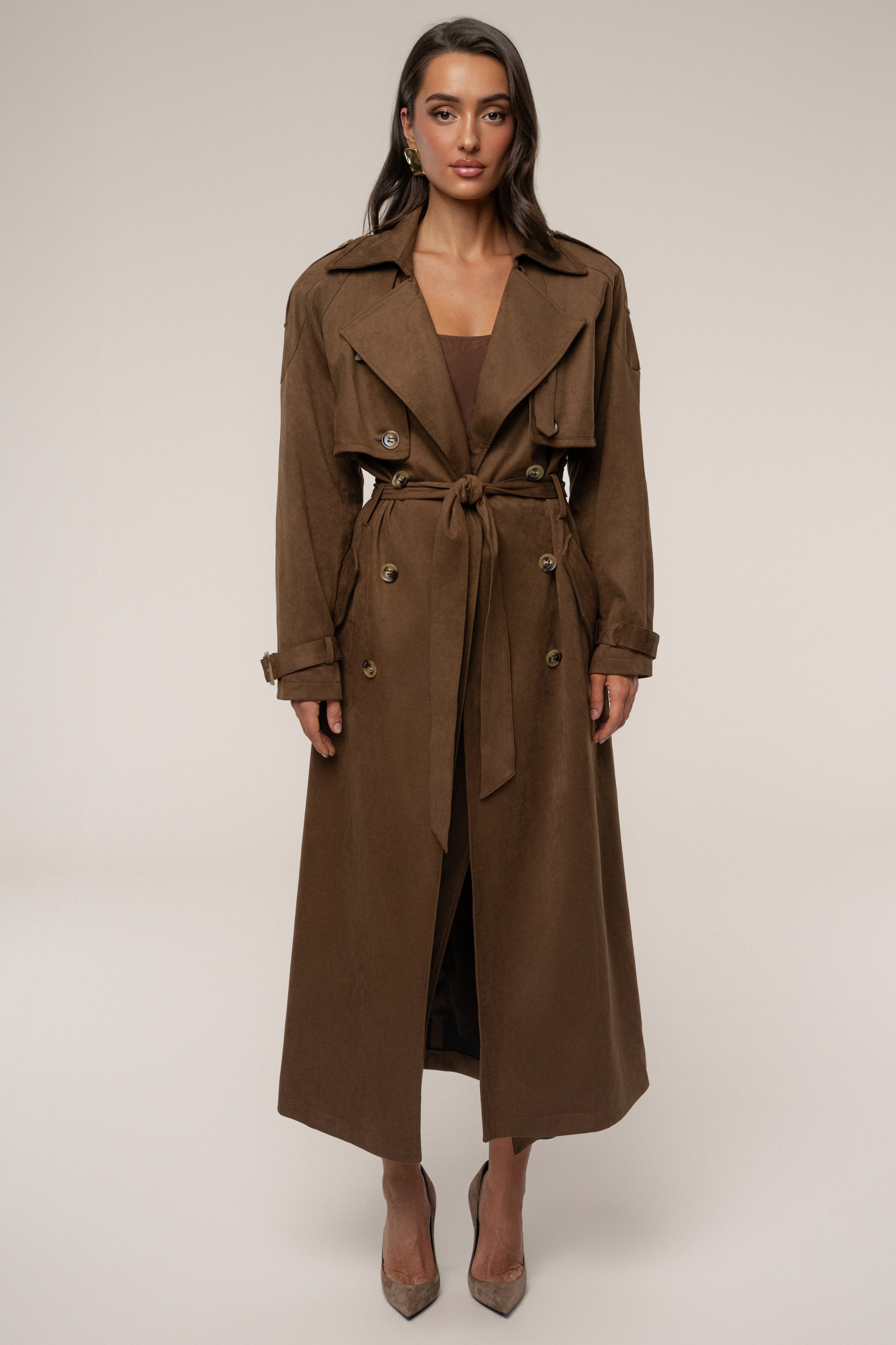 【aere】eco suede coat ブラウン Chocolate Elite Suede Coat