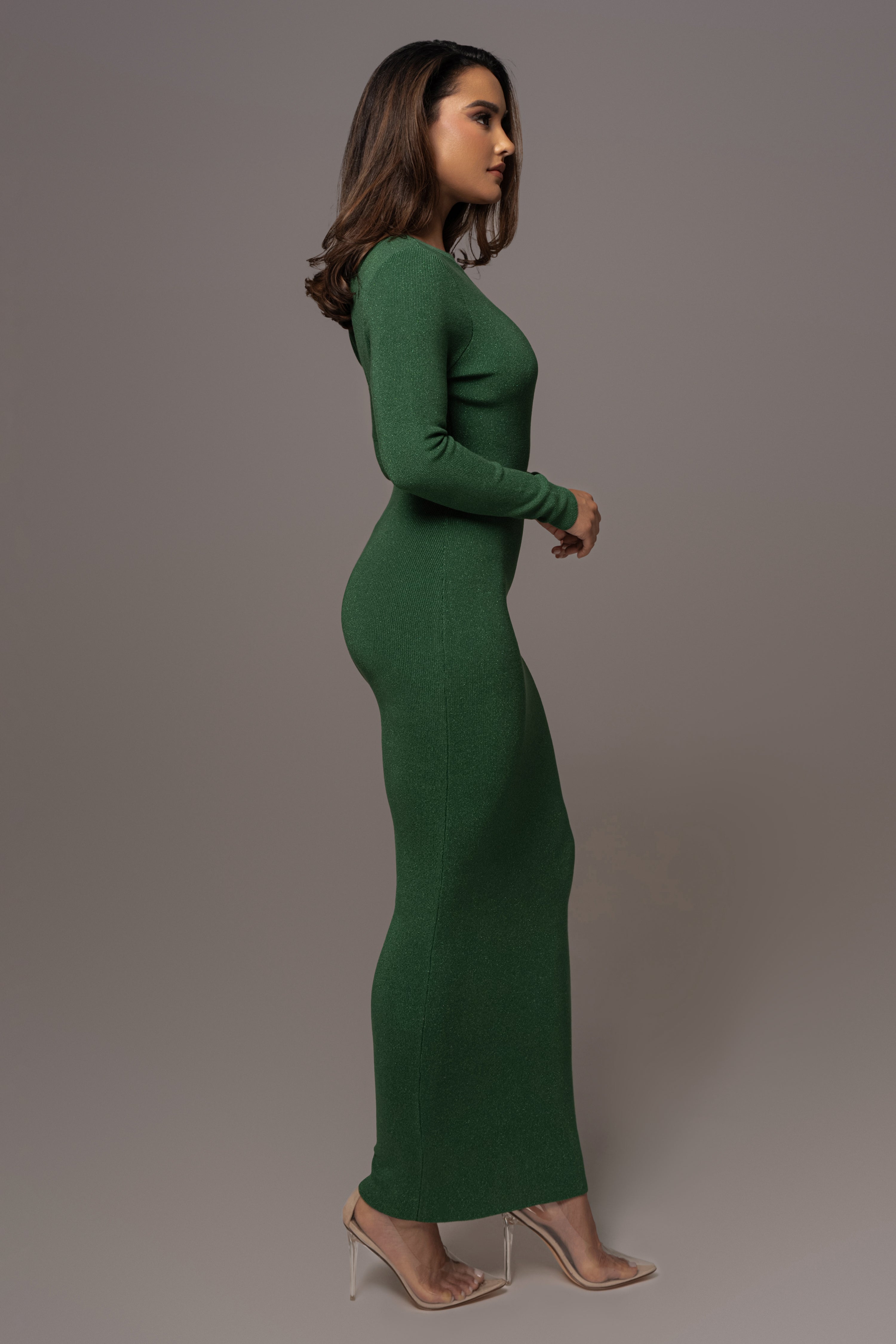 Green Night Shimmers Asymmetrical Midi Dress - JLUXLABEL