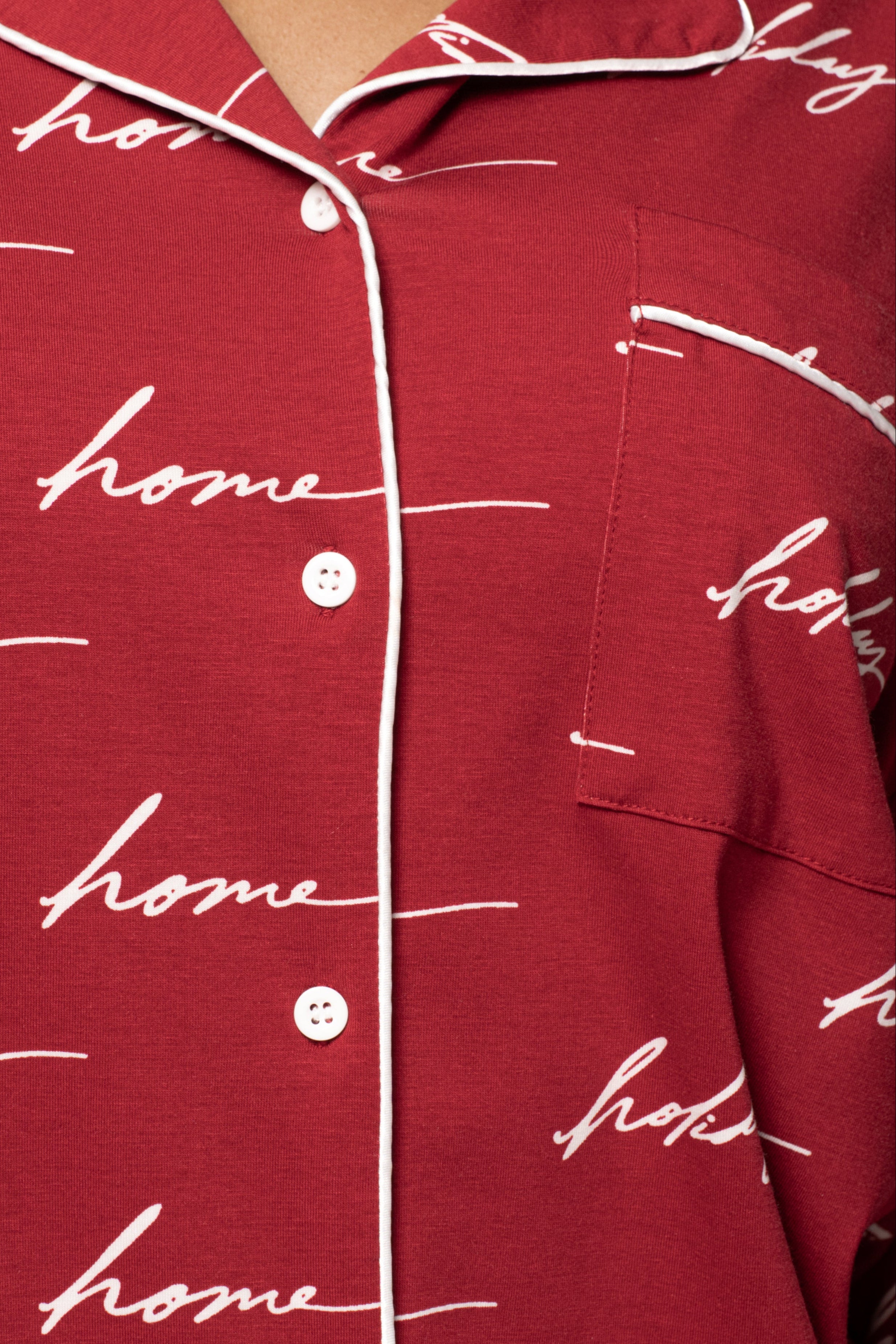 Red HOME FOR THE HOLIDAYS ADULT PAJAMA SET - JLUXLABEL