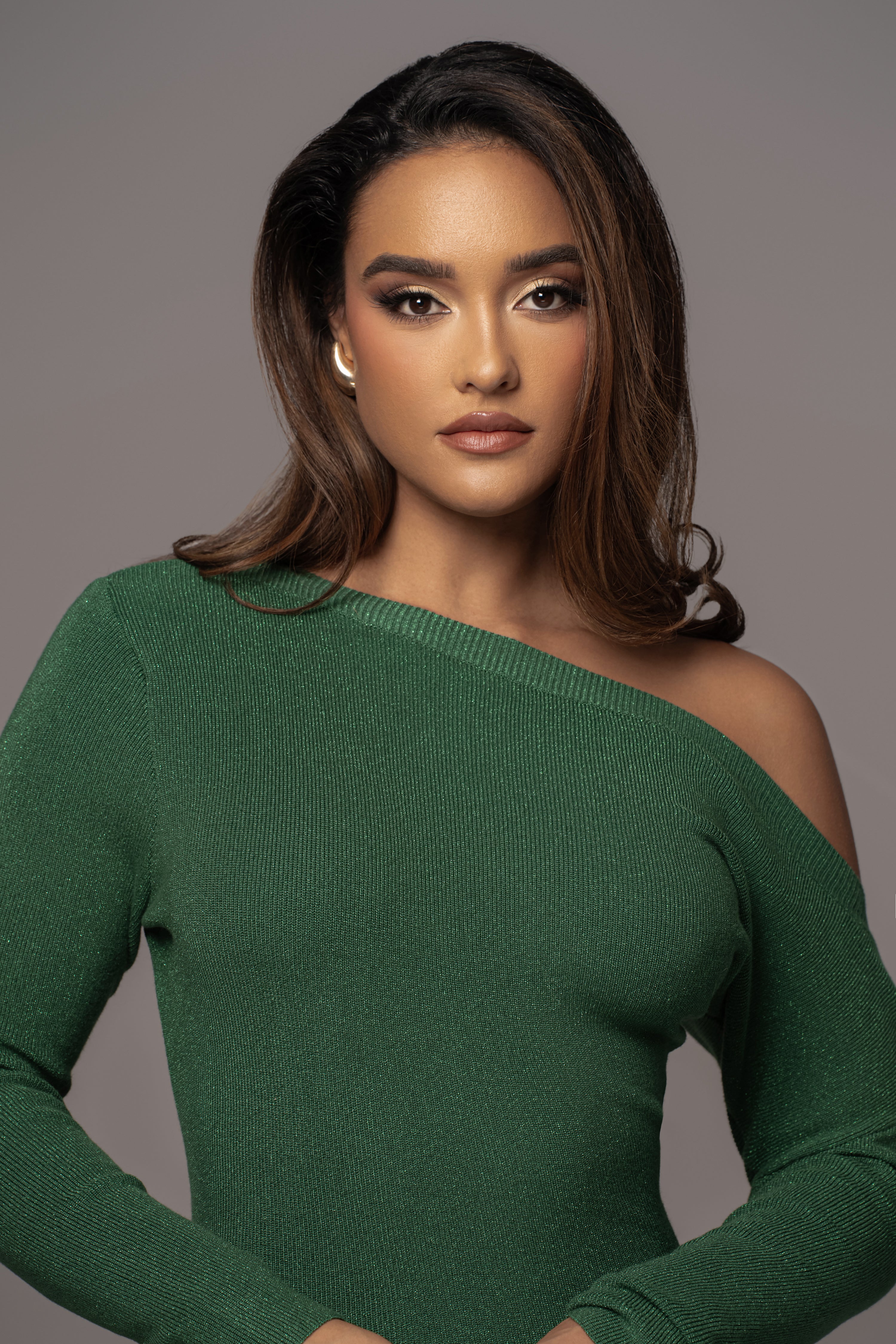 Green Night Shimmers Asymmetrical Midi Dress - JLUXLABEL