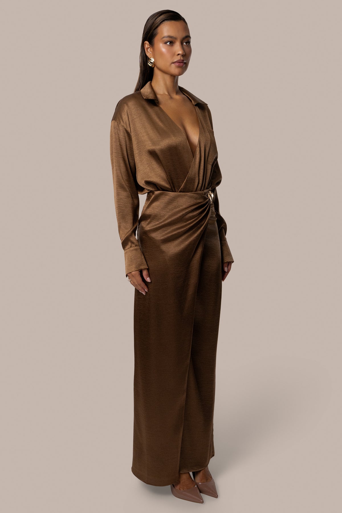 Bronze Dreamer Satin Maxi Skirt