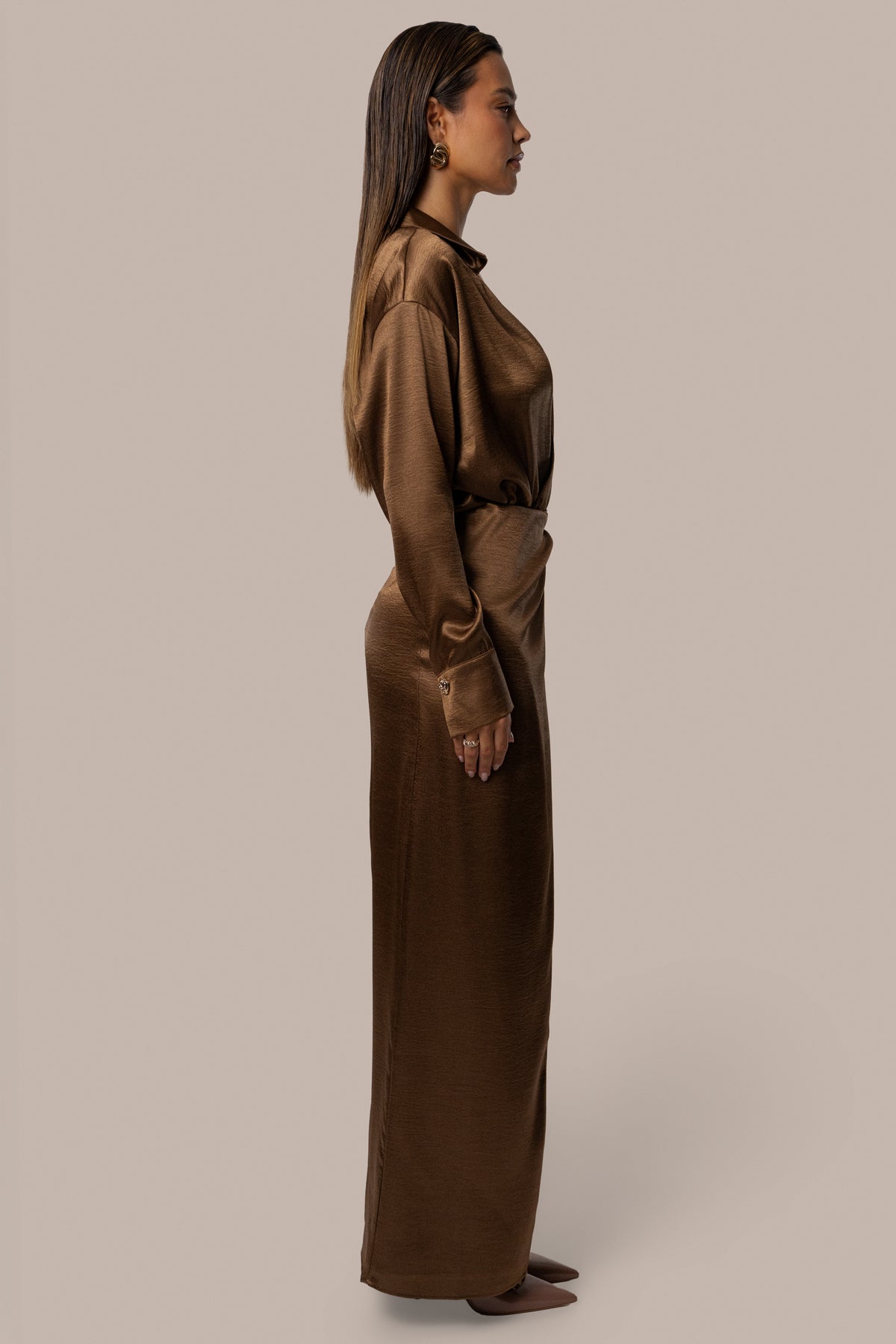 Bronze Dreamer Satin Maxi Skirt