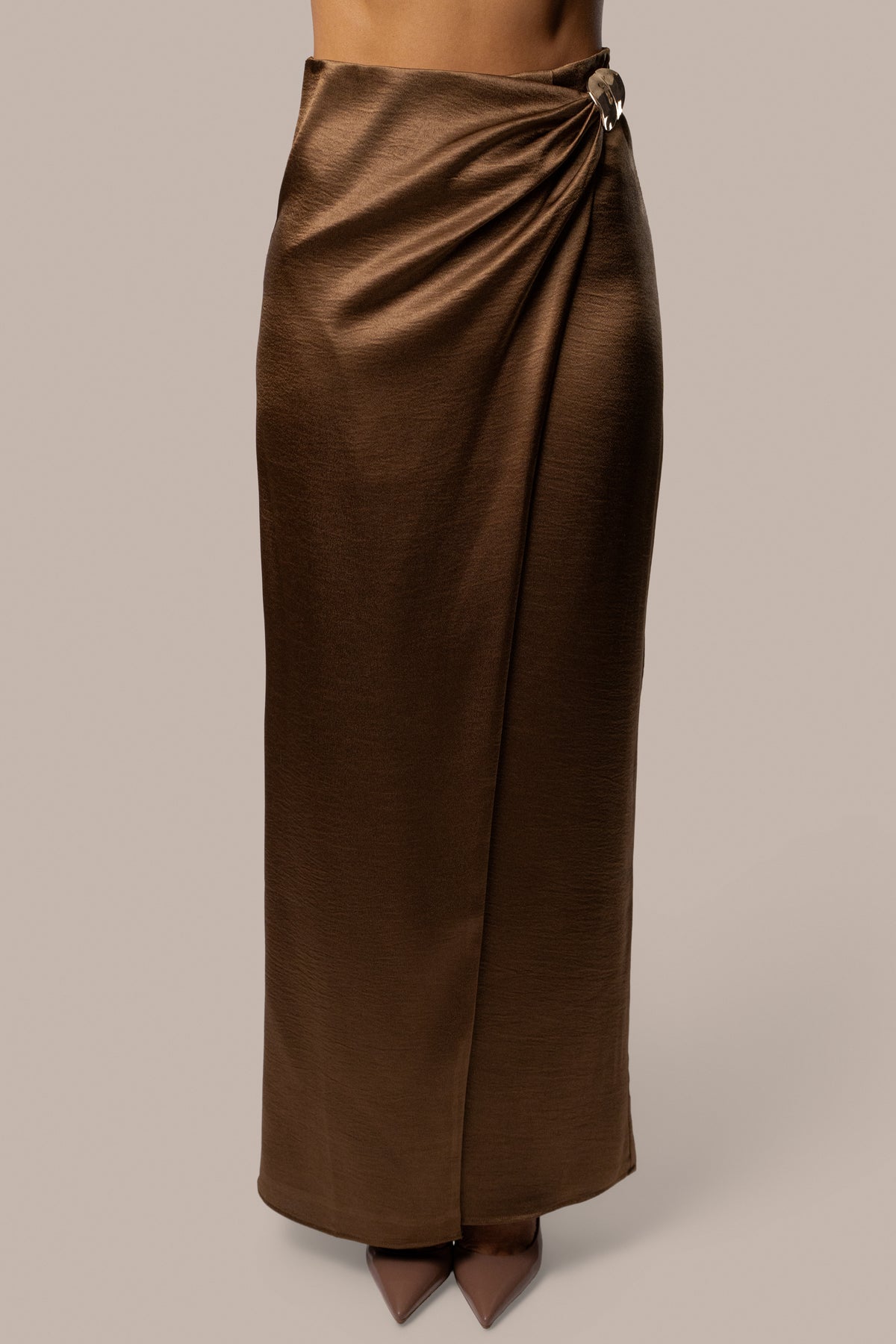 Bronze Dreamer Satin Maxi Skirt