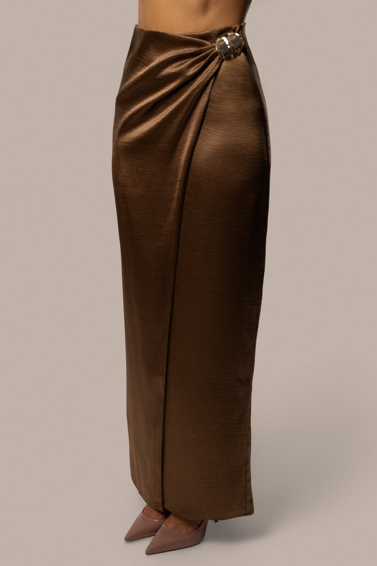 Bronze Dreamer Satin Maxi Skirt