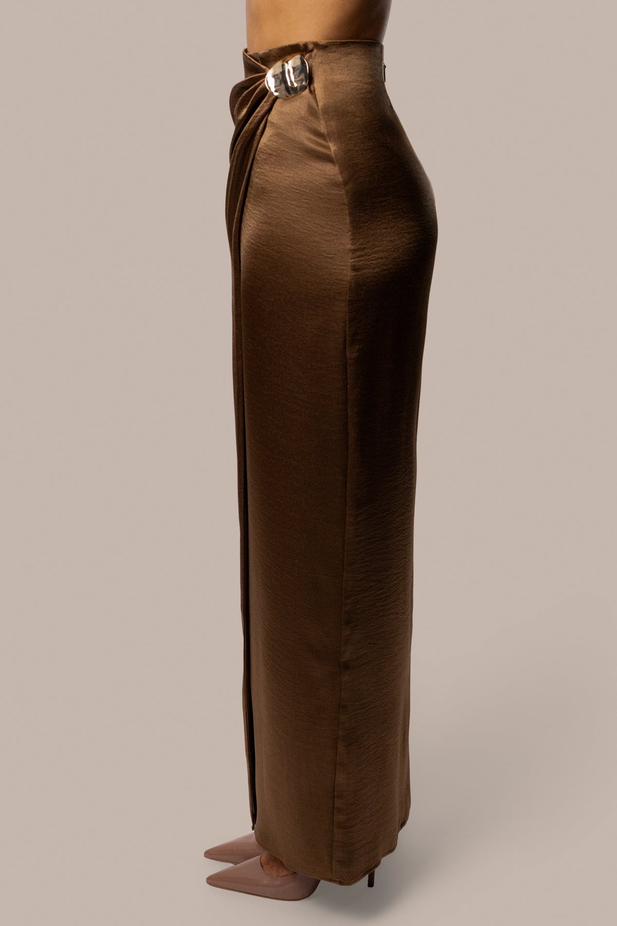 Bronze Dreamer Satin Maxi Skirt