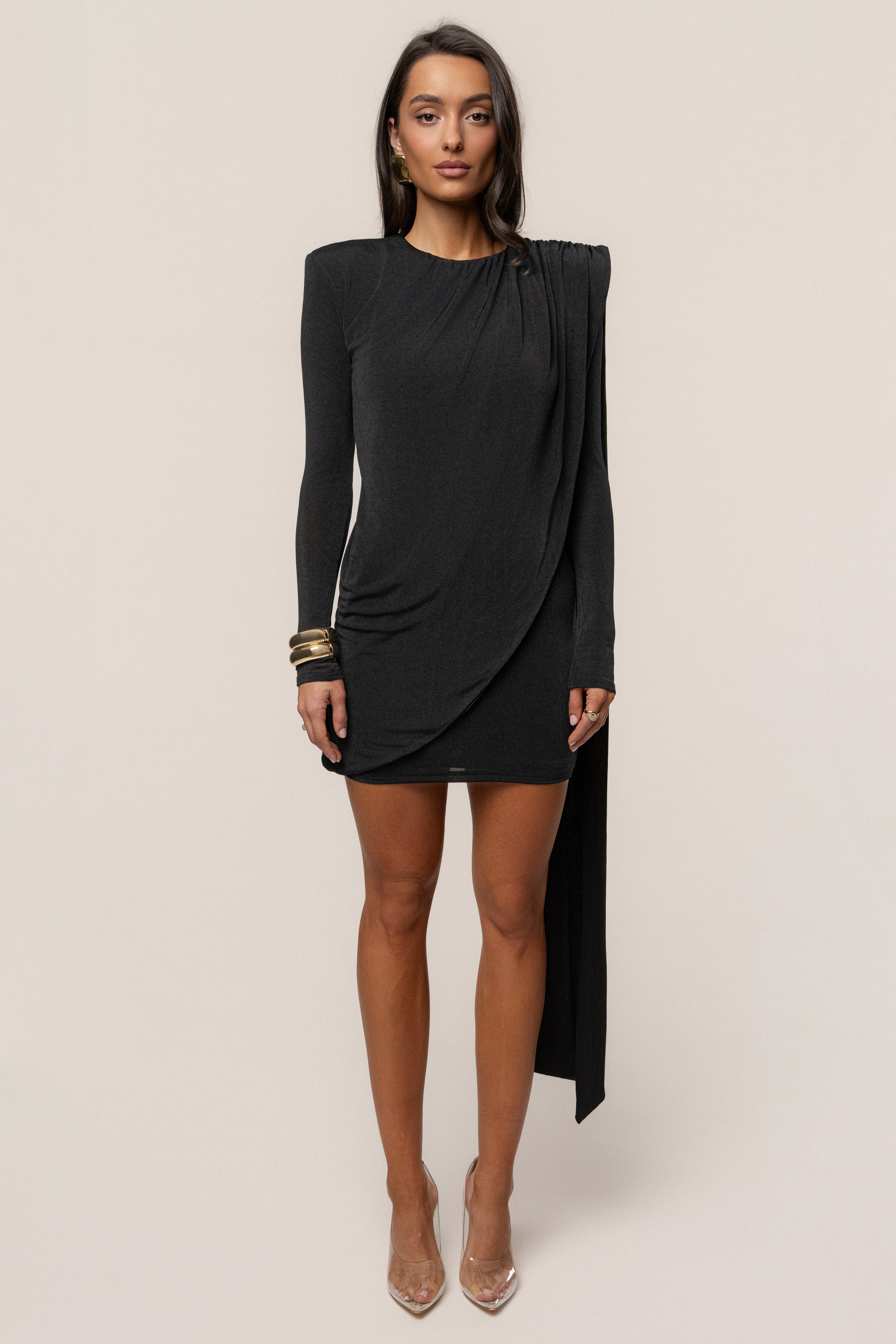 Black Midnight Draped Mini Dress