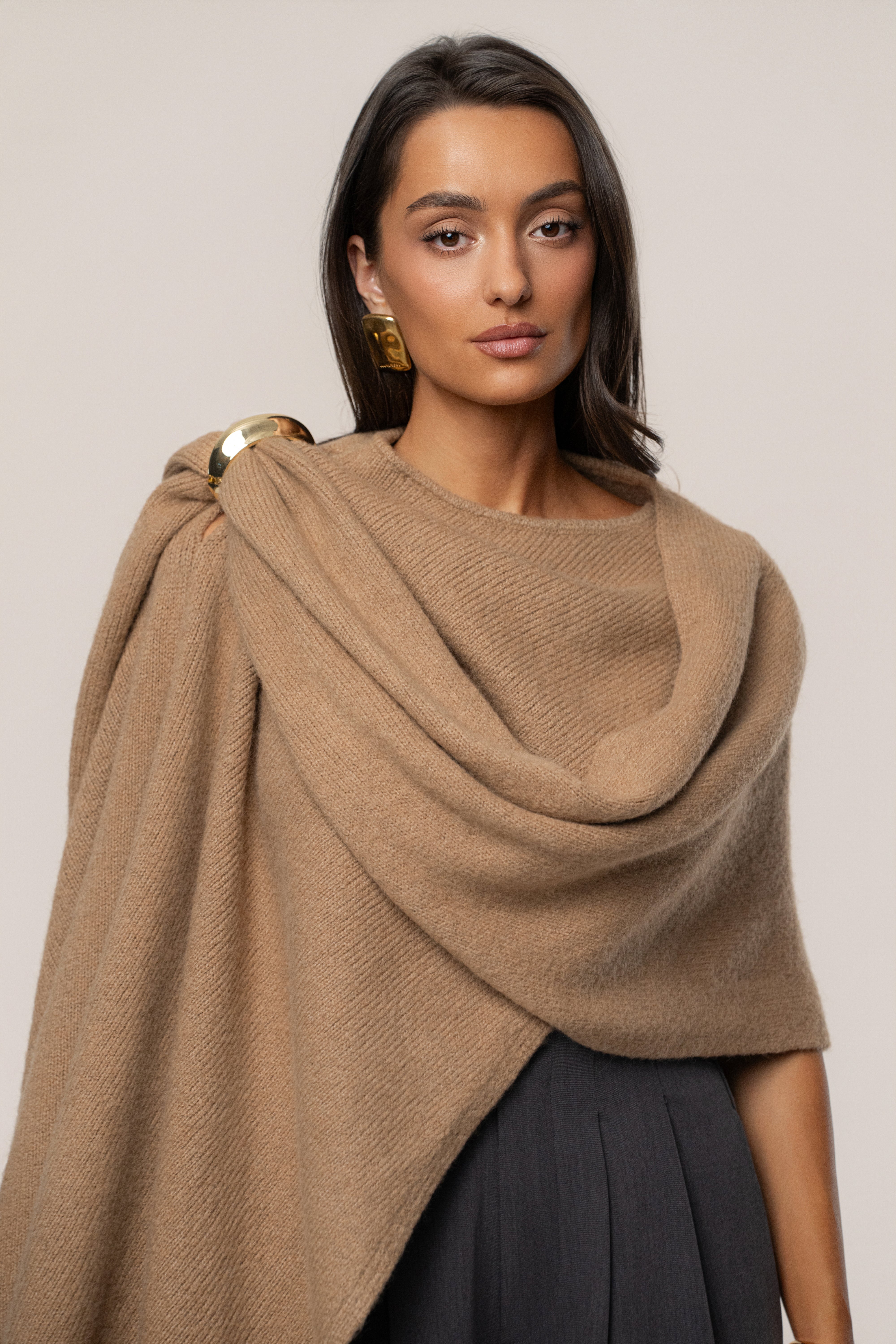 Taupe Radiance Knit Shawl