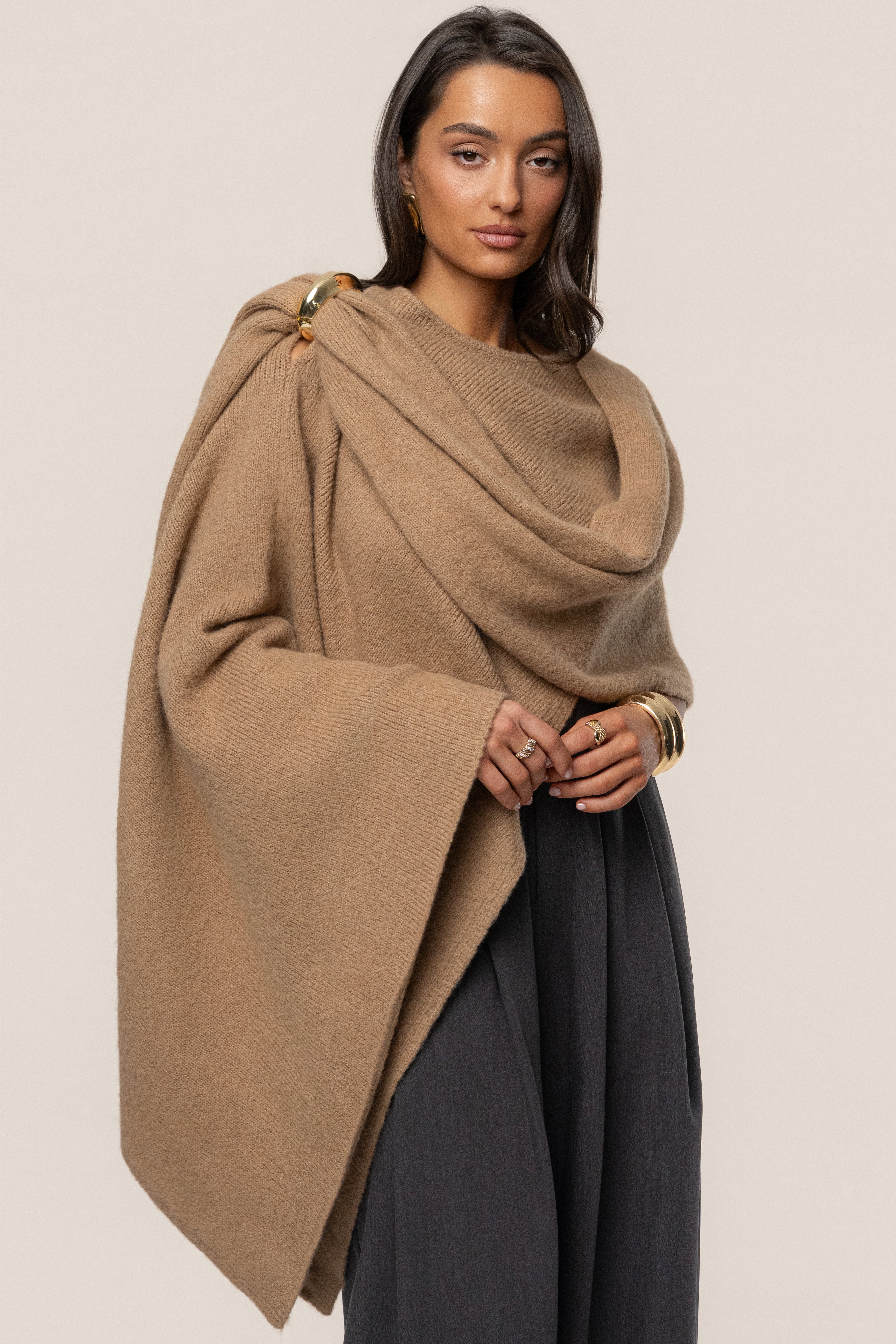 Taupe Radiance Knit Shawl