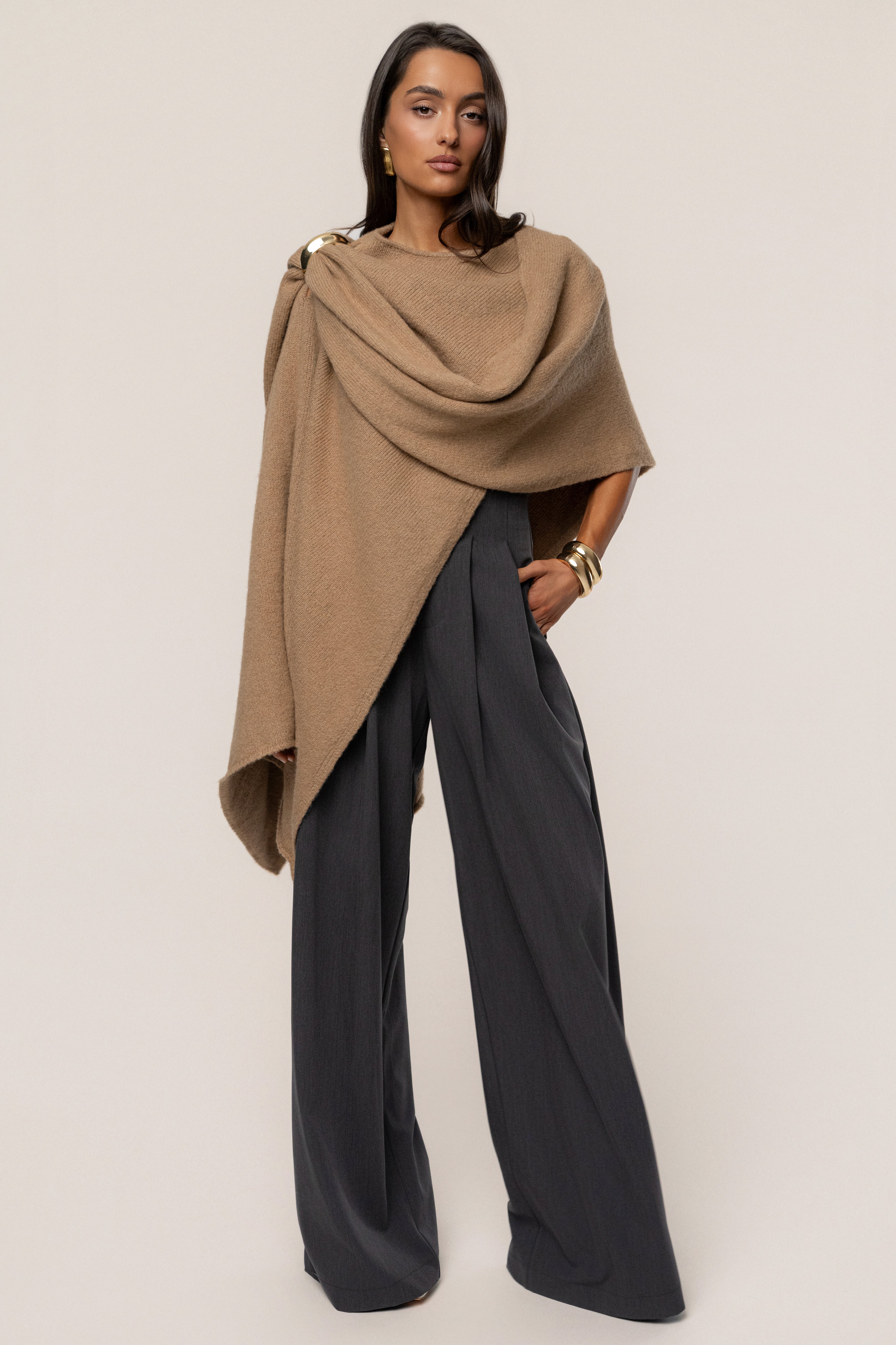 Taupe Radiance Knit Shawl