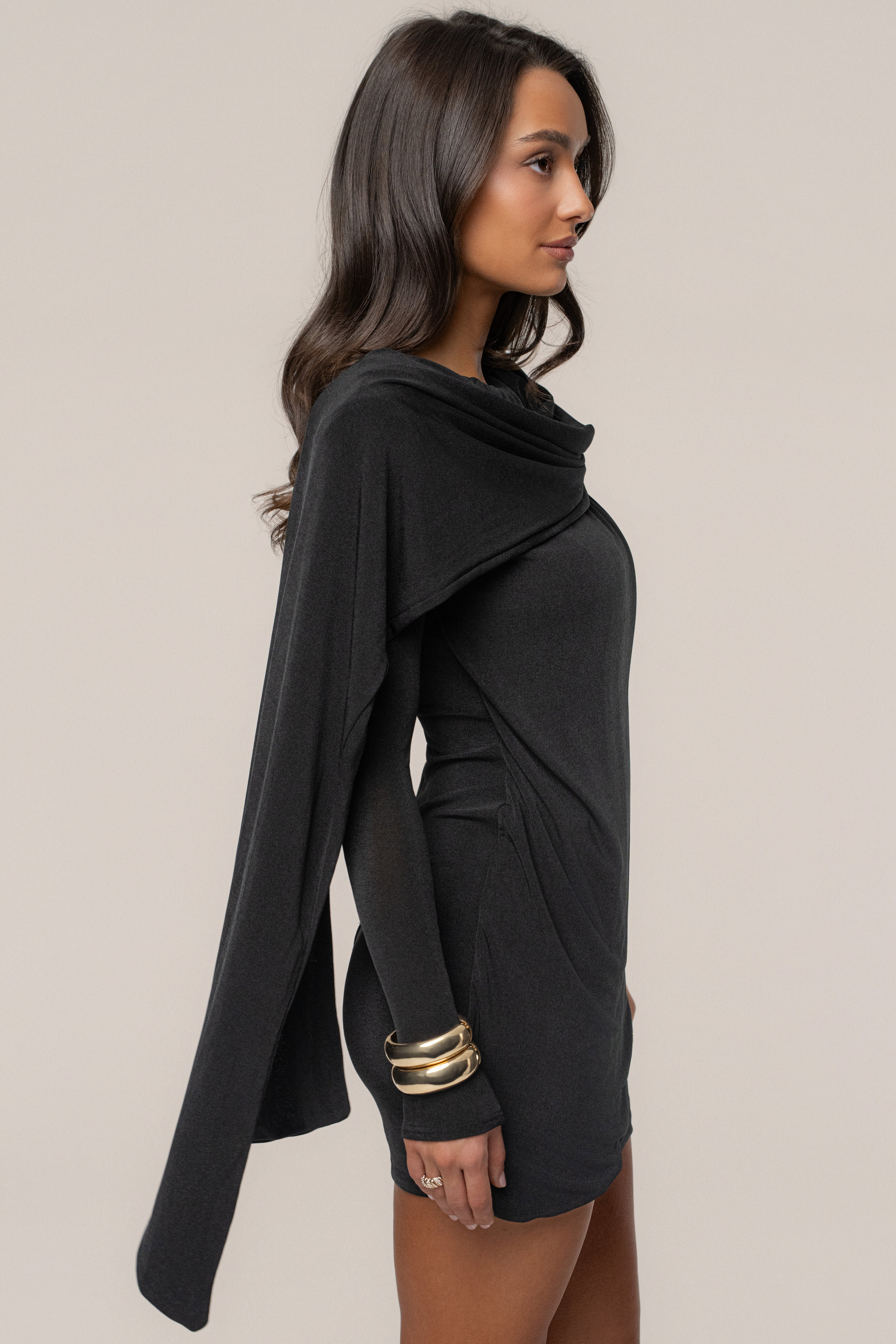 Black Midnight Draped Mini Dress