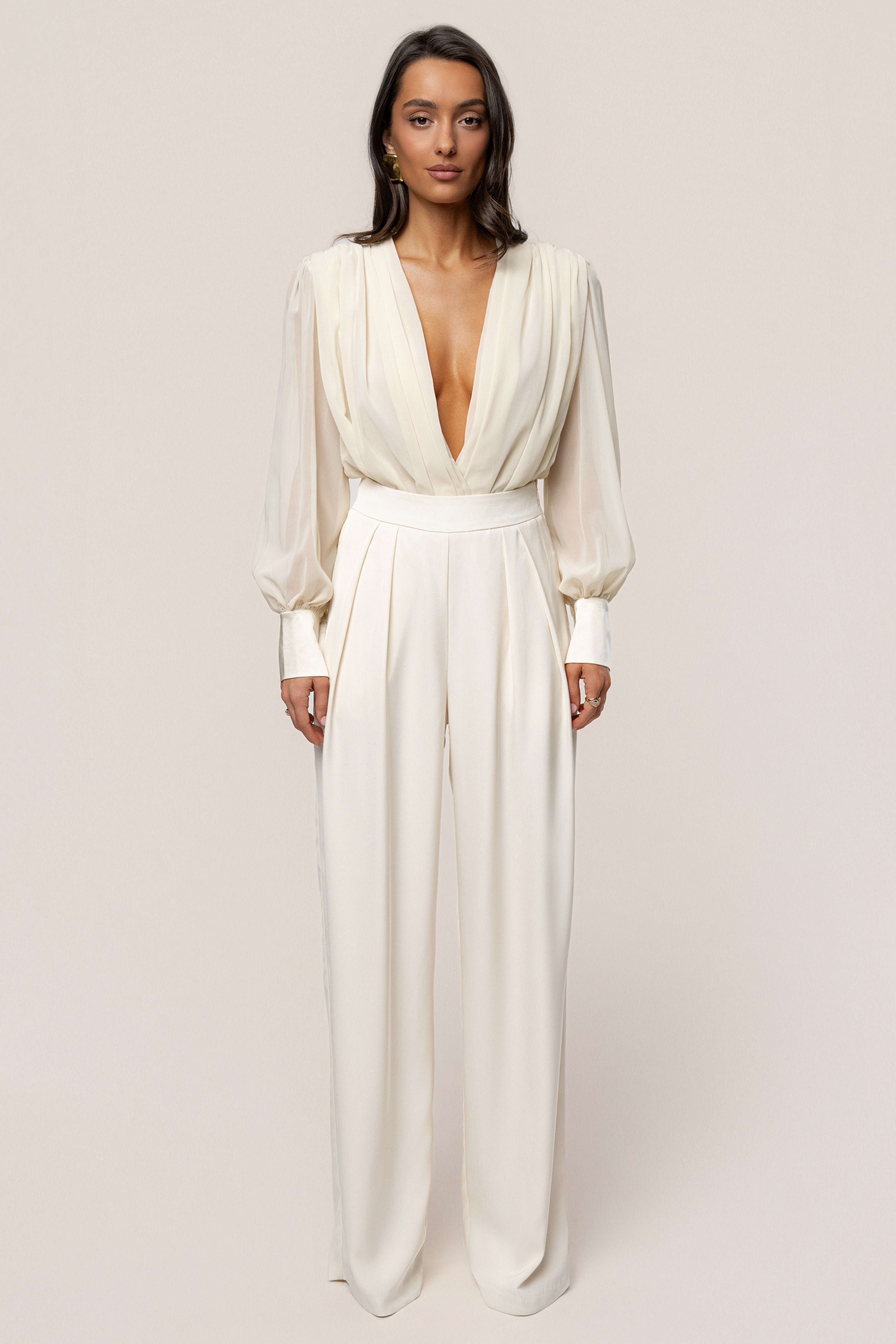 Ivory Refined Pleated Chiffon Top