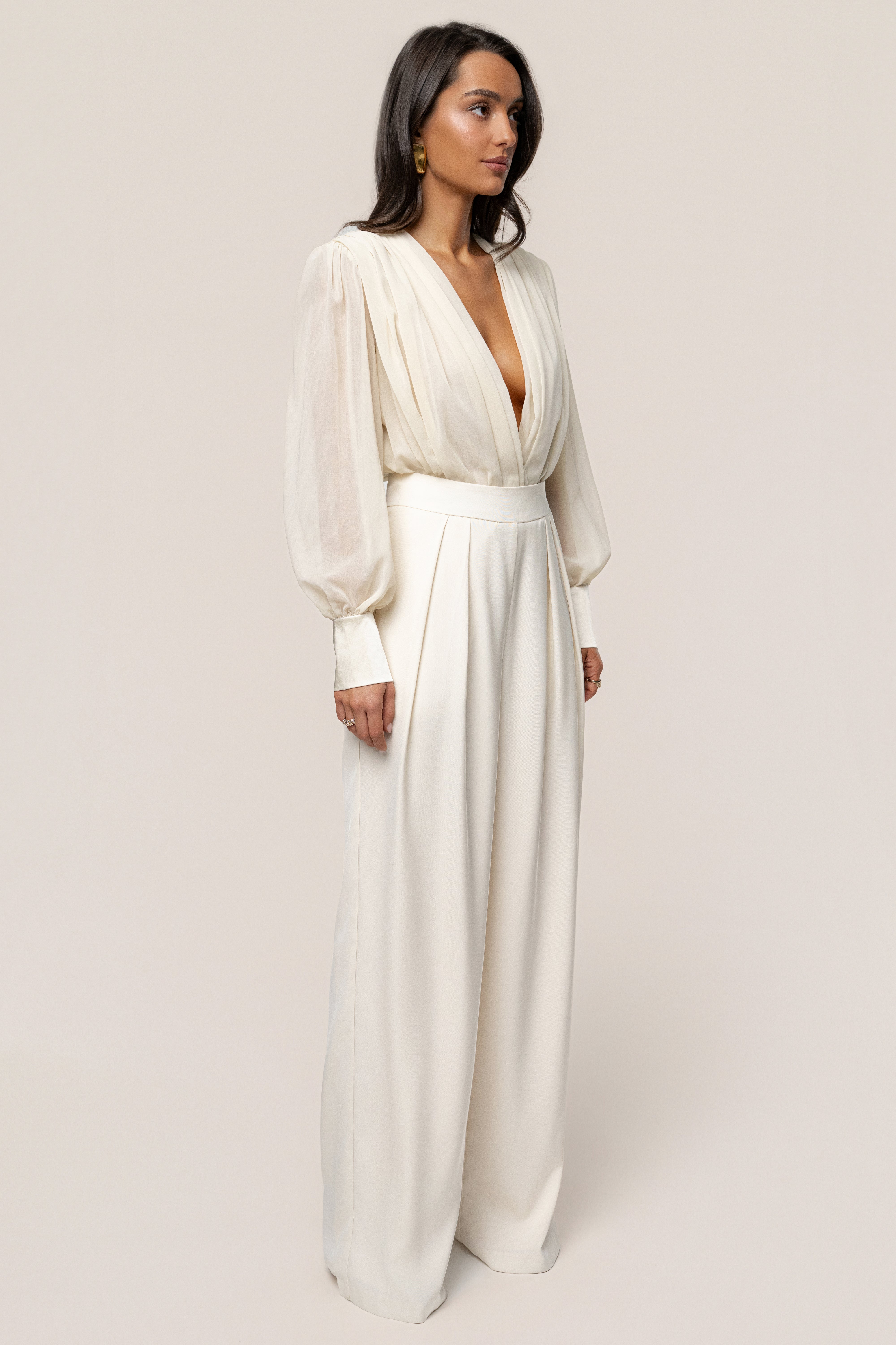 Ivory Refined Pleated Chiffon Top