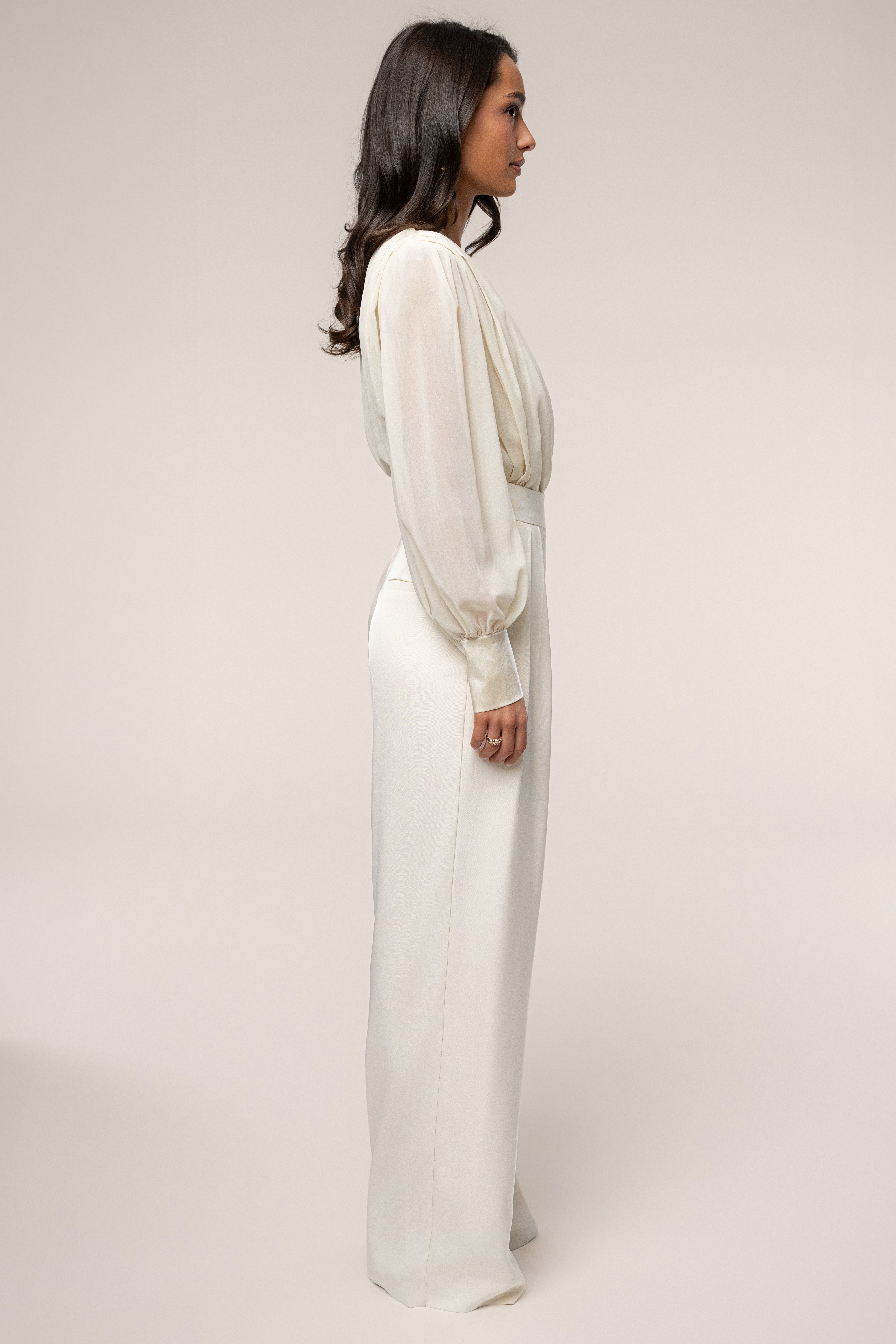 Ivory Refined Pleated Chiffon Top