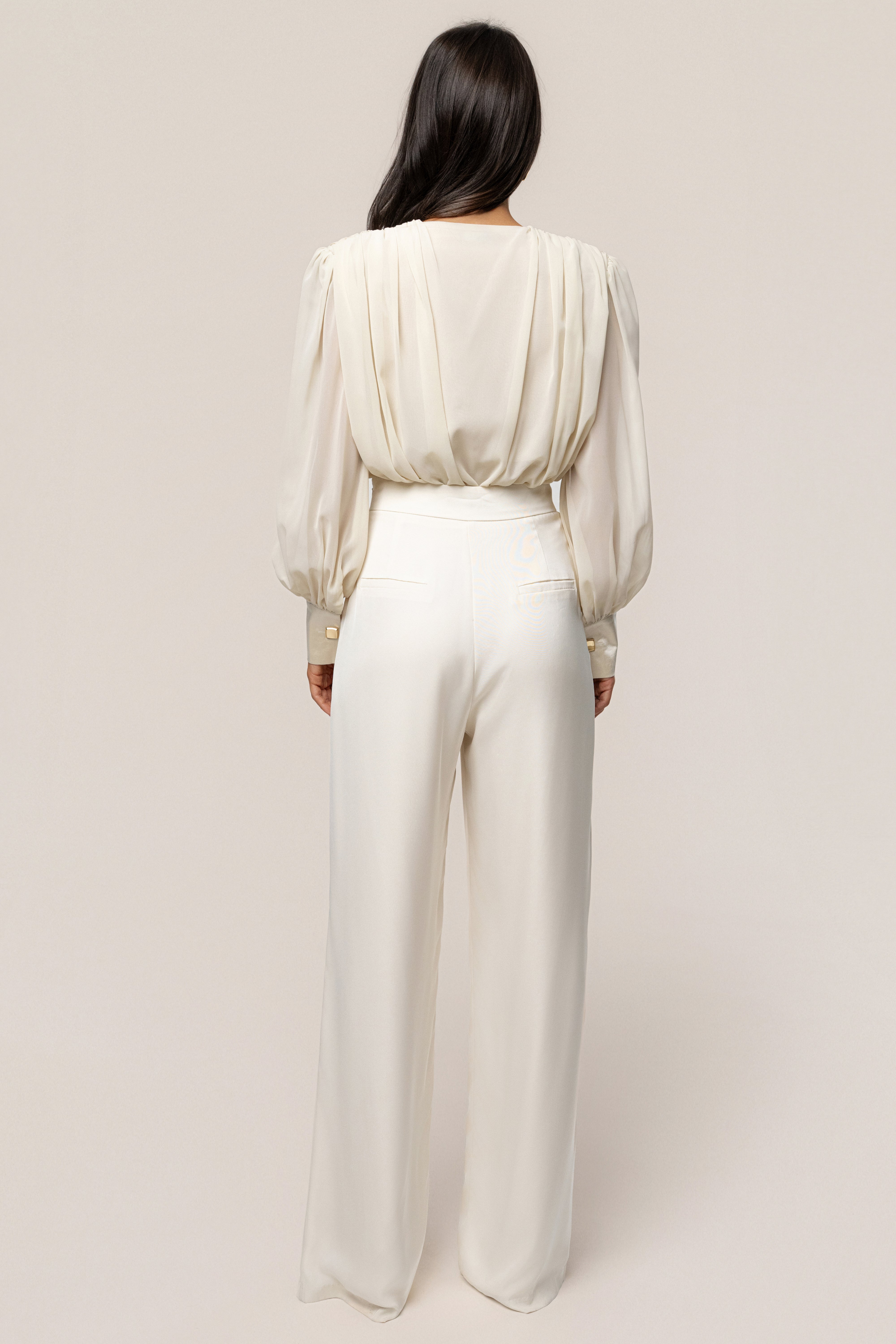 Ivory Refined Pleated Chiffon Top