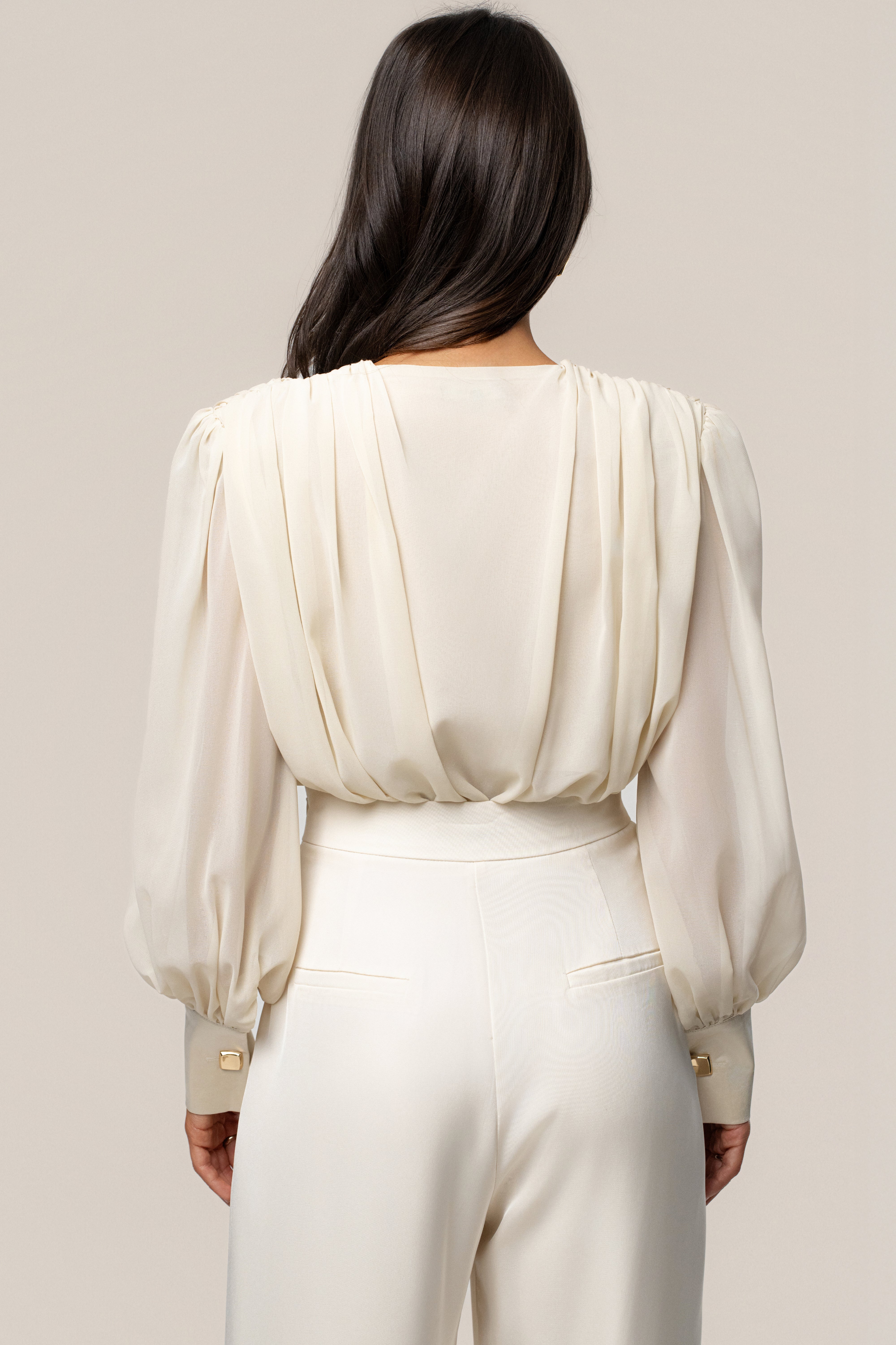Ivory Refined Pleated Chiffon Top