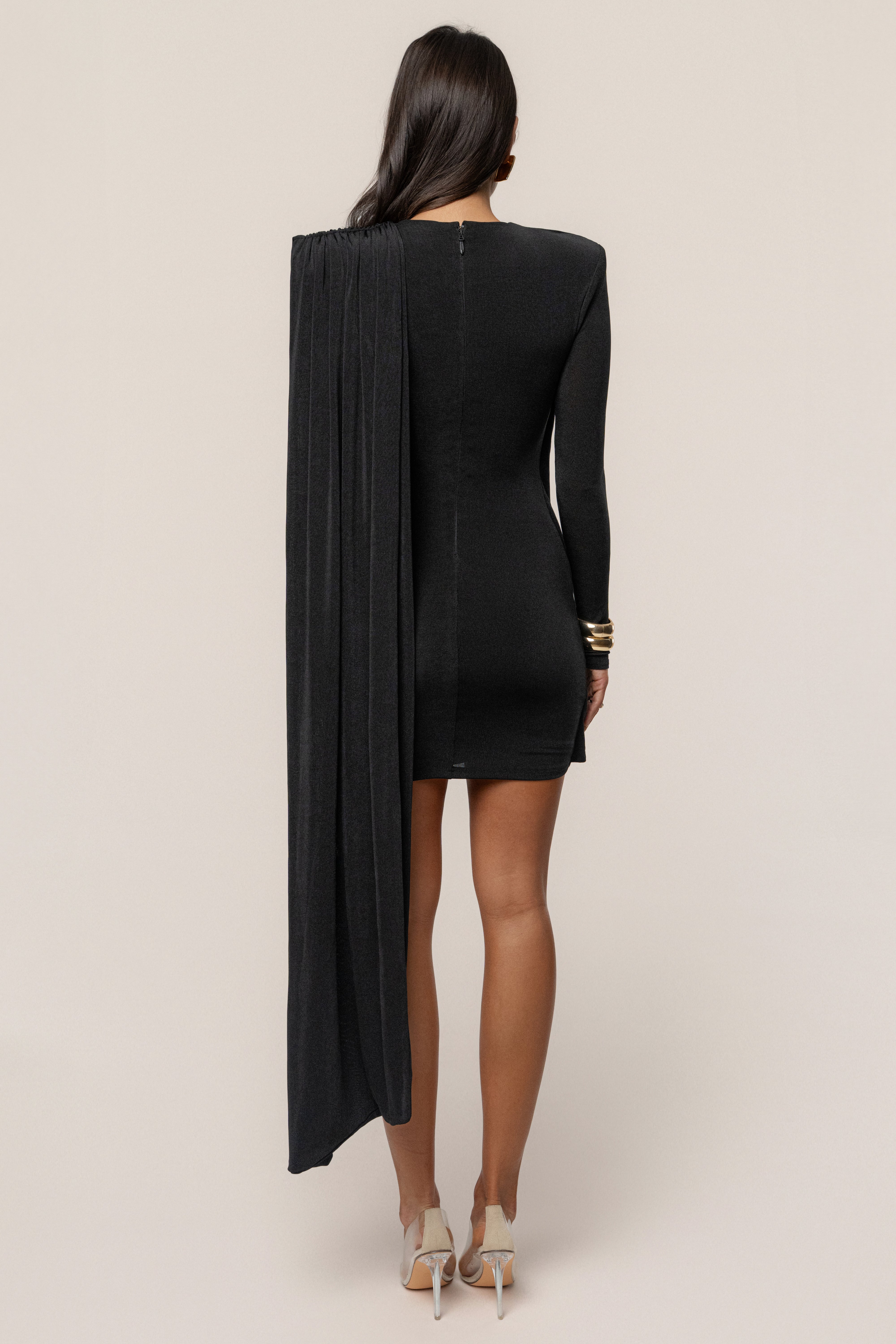Black Midnight Draped Mini Dress