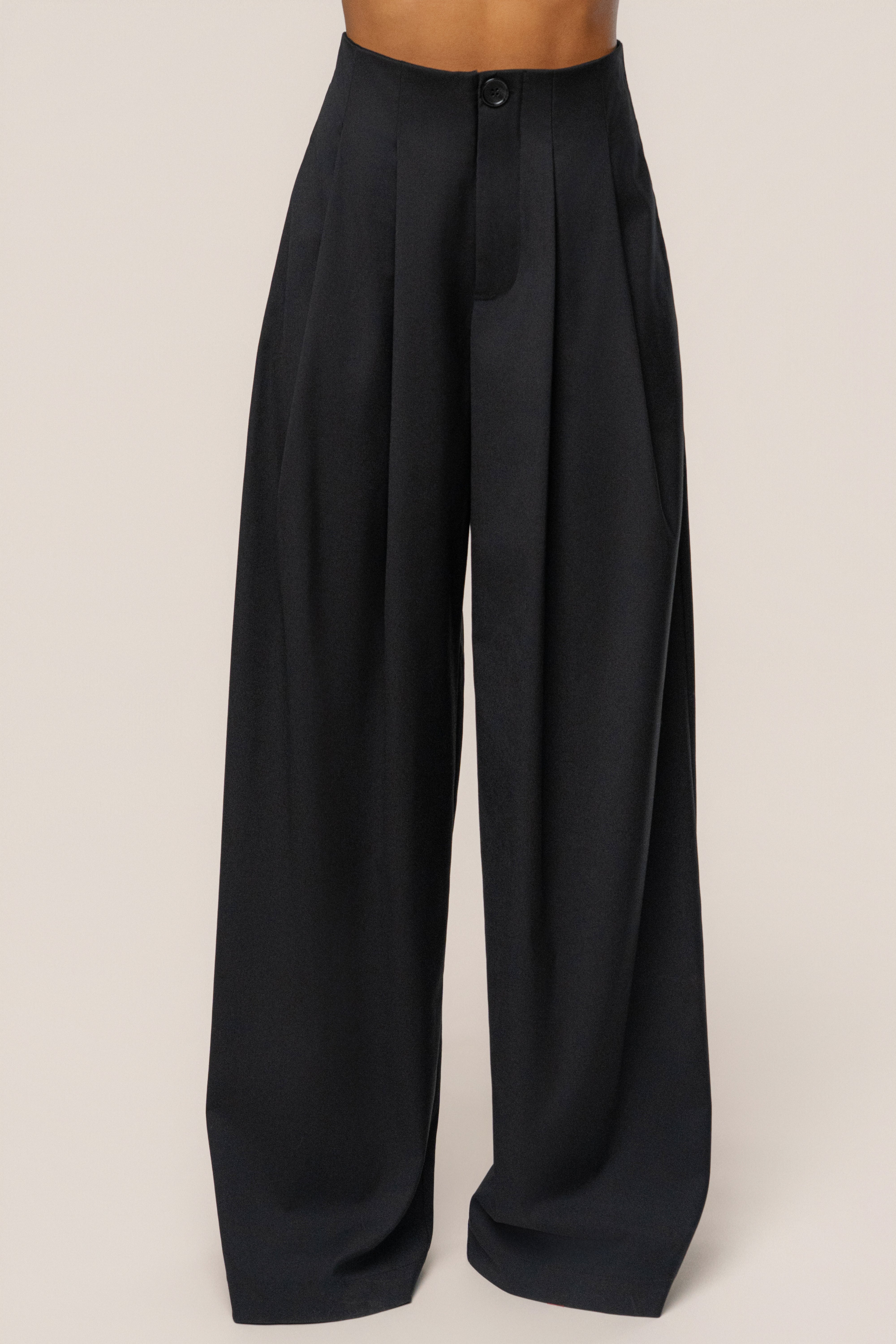 Black Polished Pleat Trouser