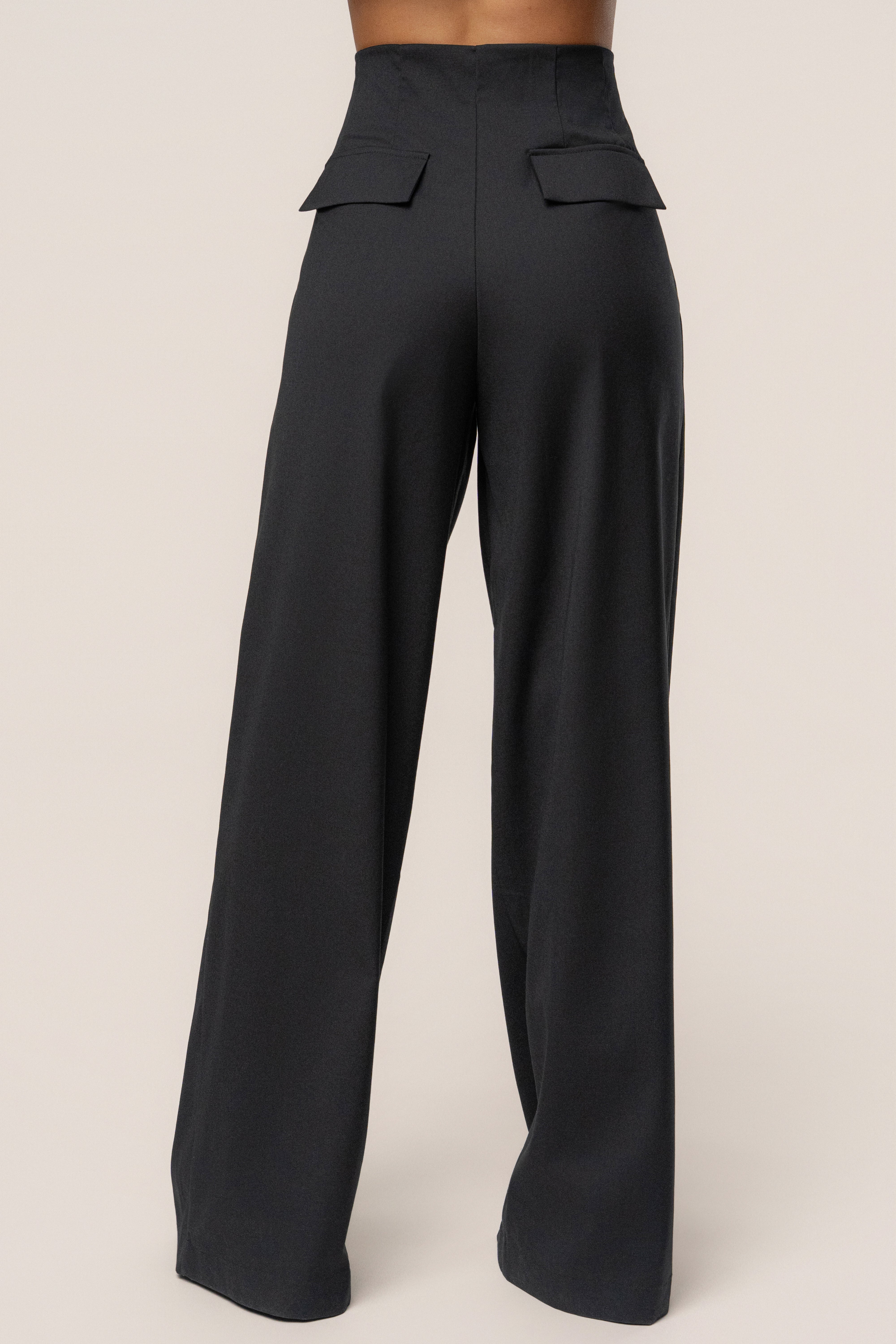 Black Polished Pleat Trouser