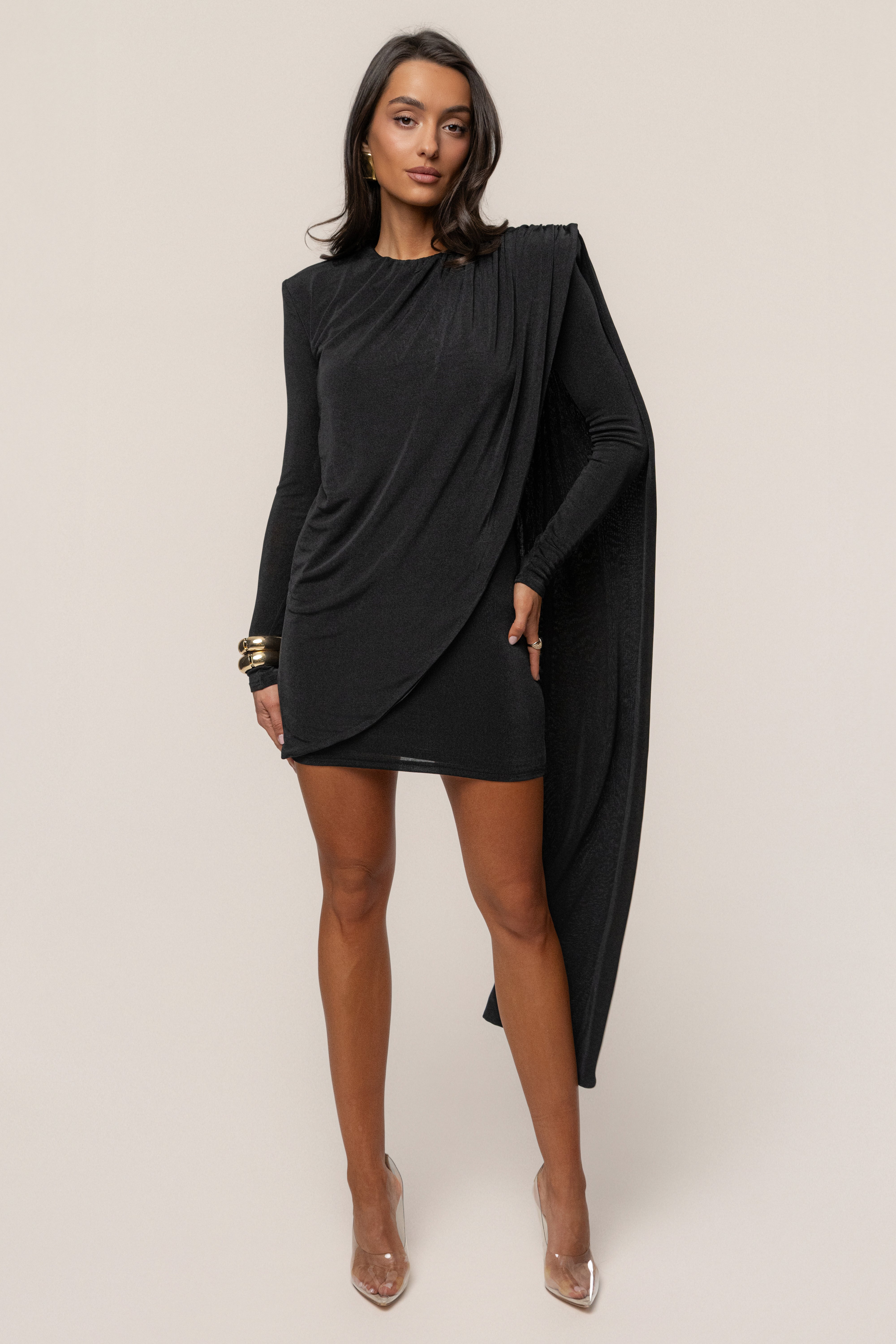 Black Midnight Draped Mini Dress