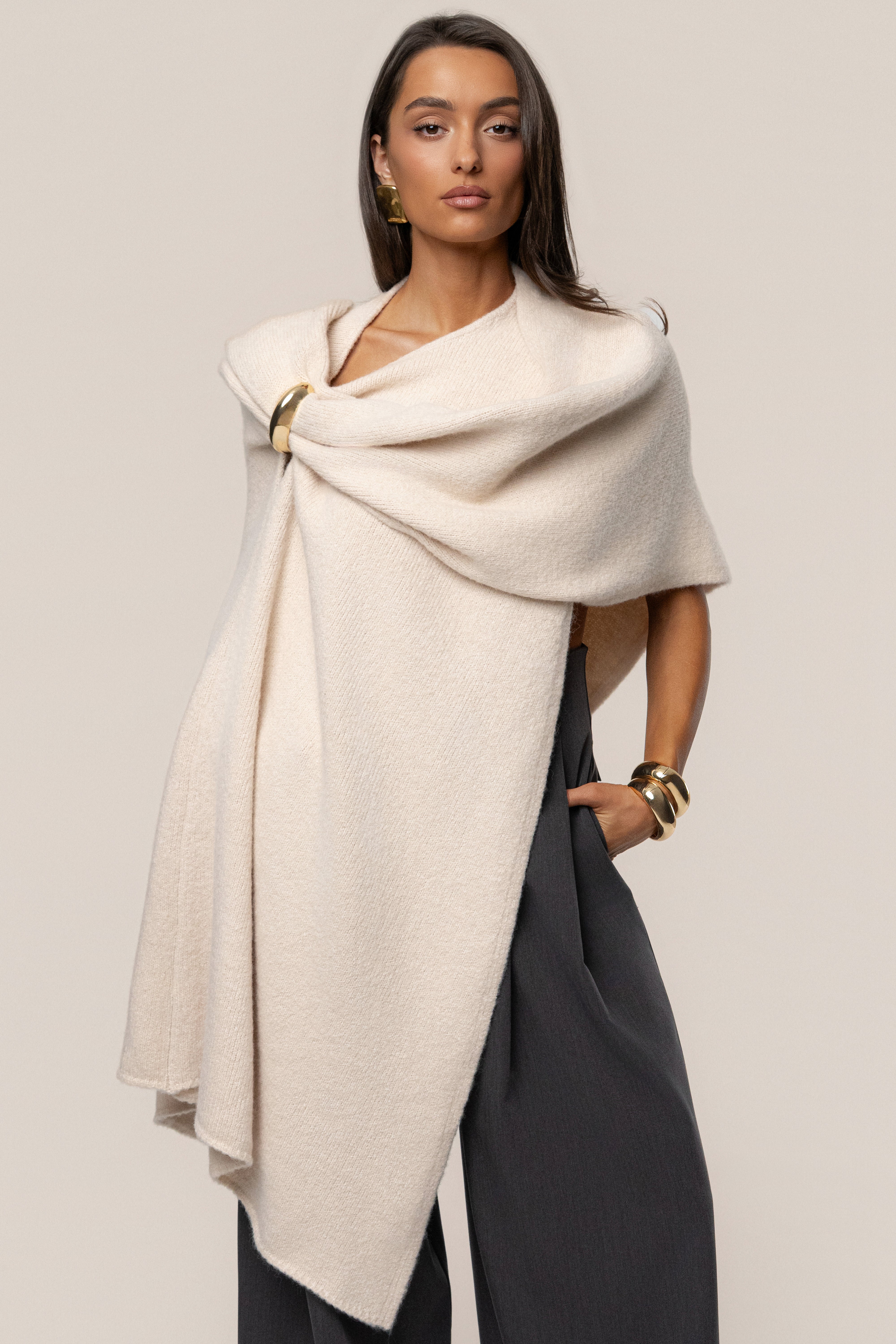 Ivory Radiance Knit Shawl