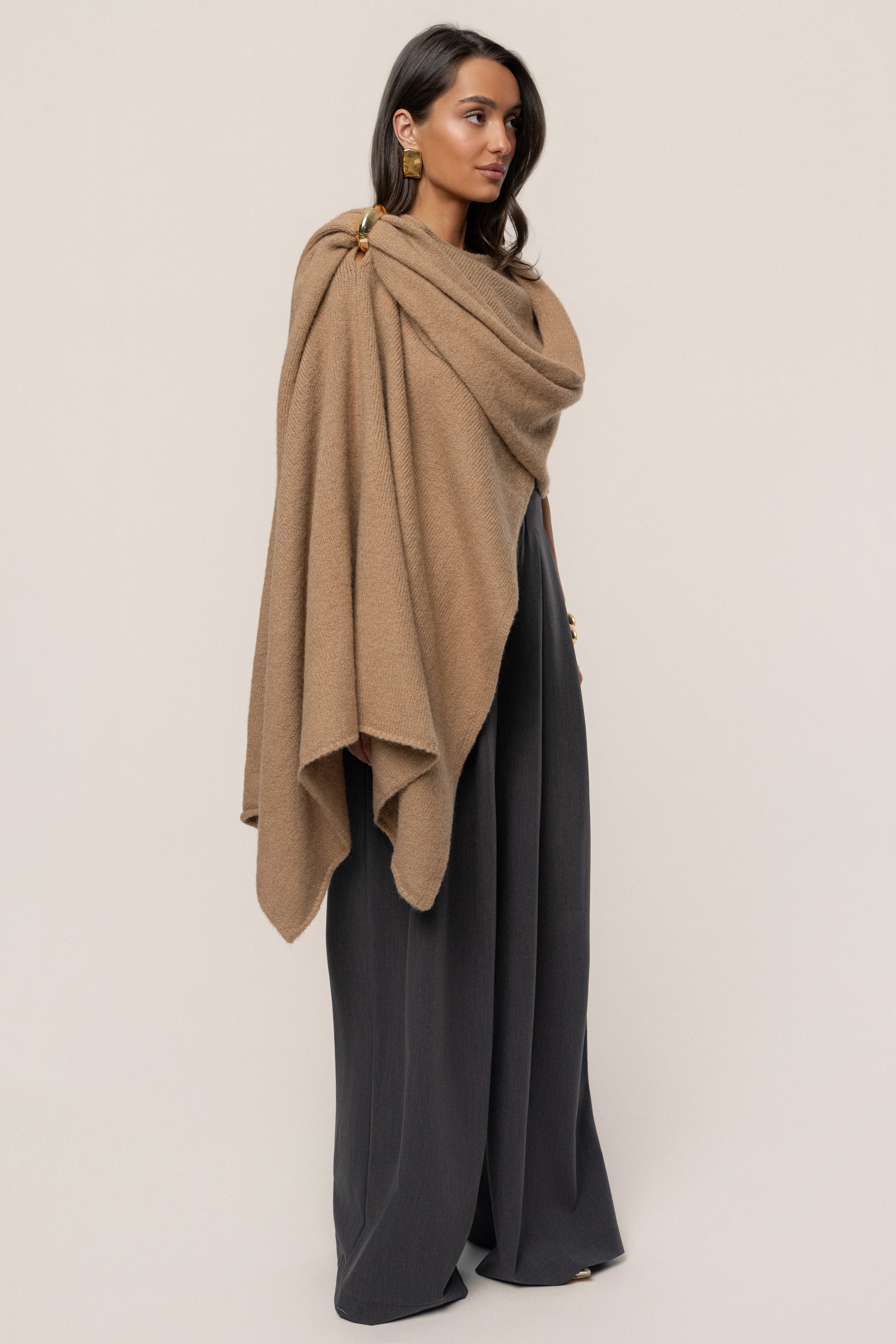 Taupe Radiance Knit Shawl