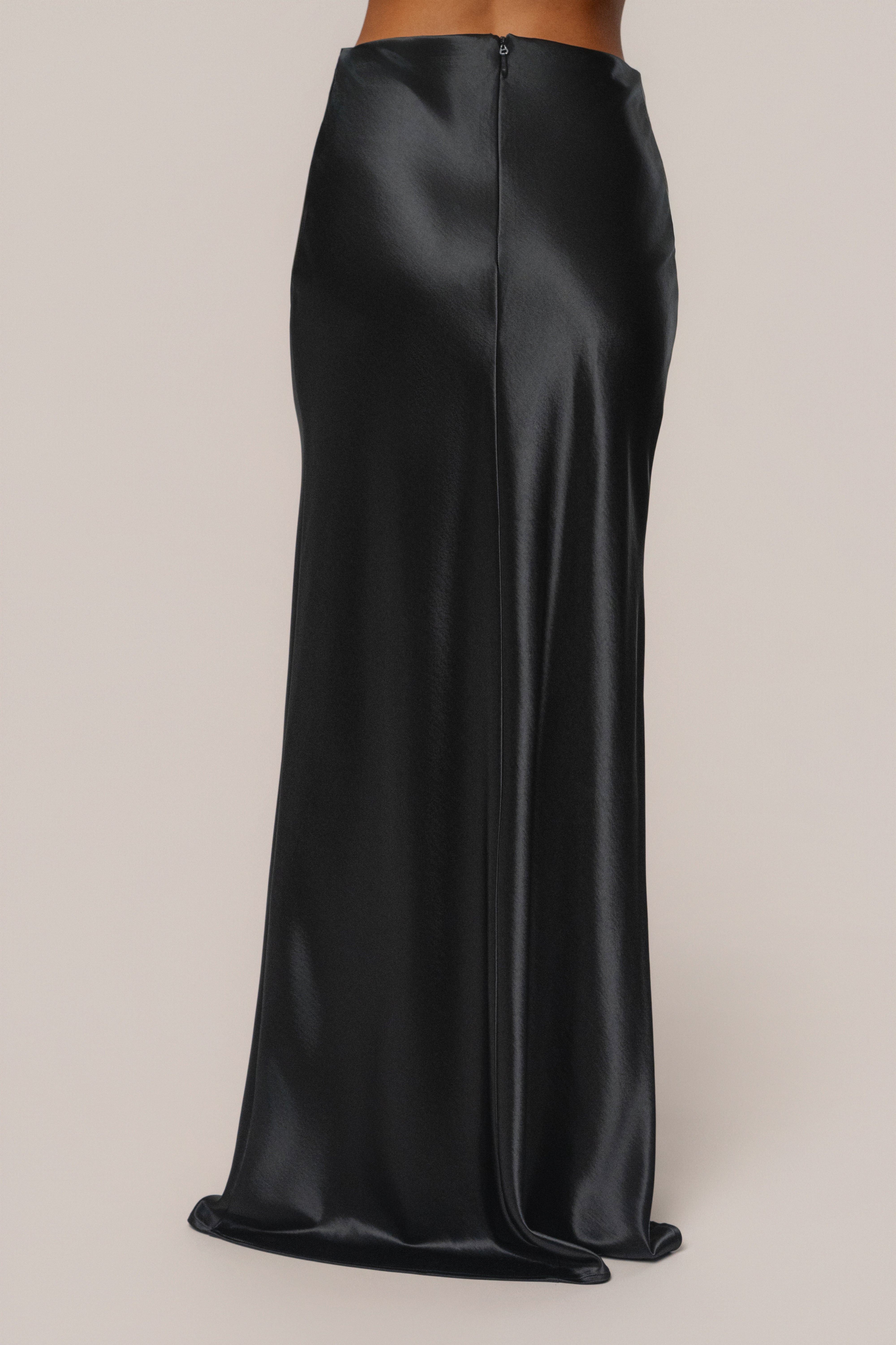 Black Tradition Satin Maxi Skirt - JLUXLABEL
