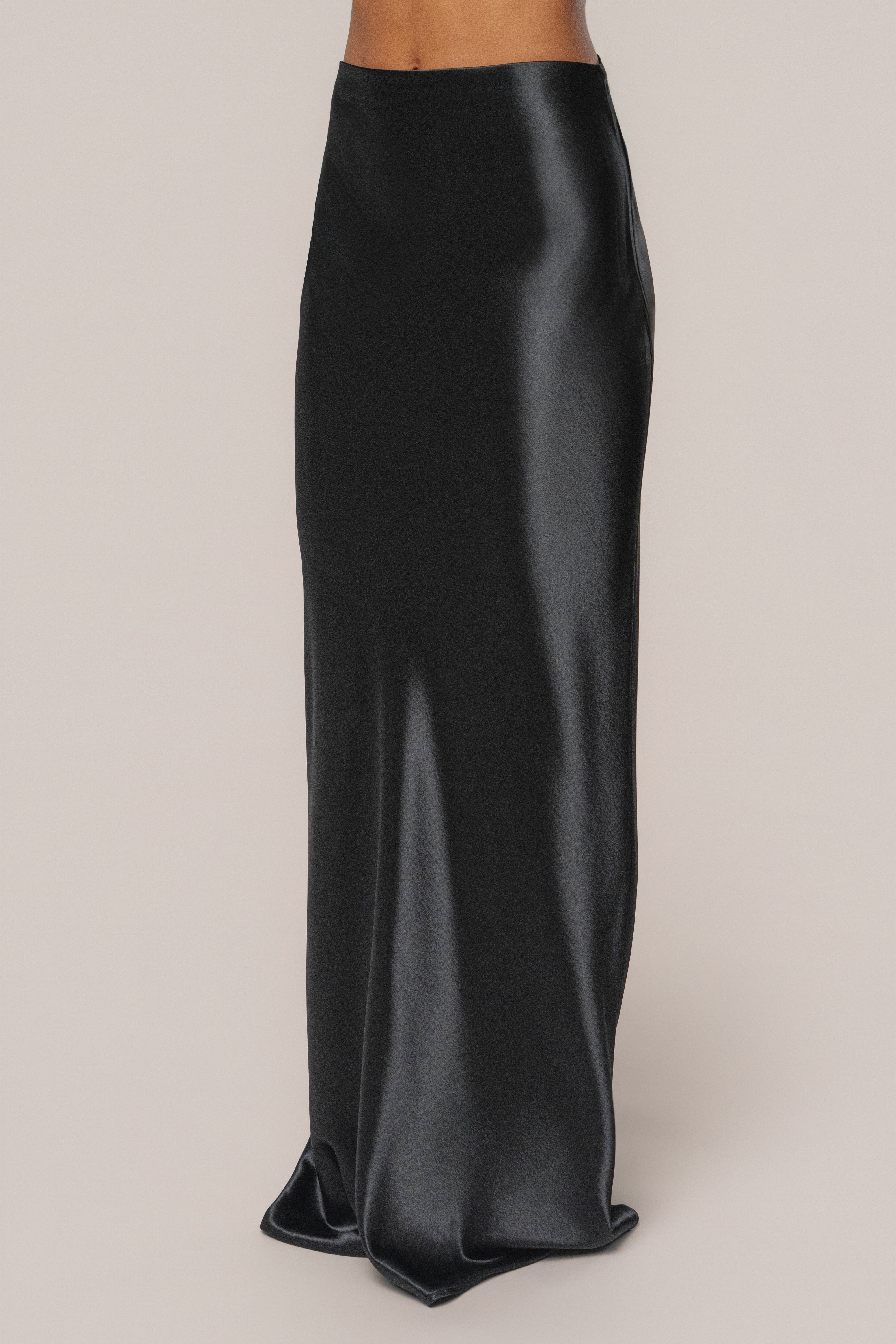 Black Tradition Satin Maxi Skirt - JLUXLABEL
