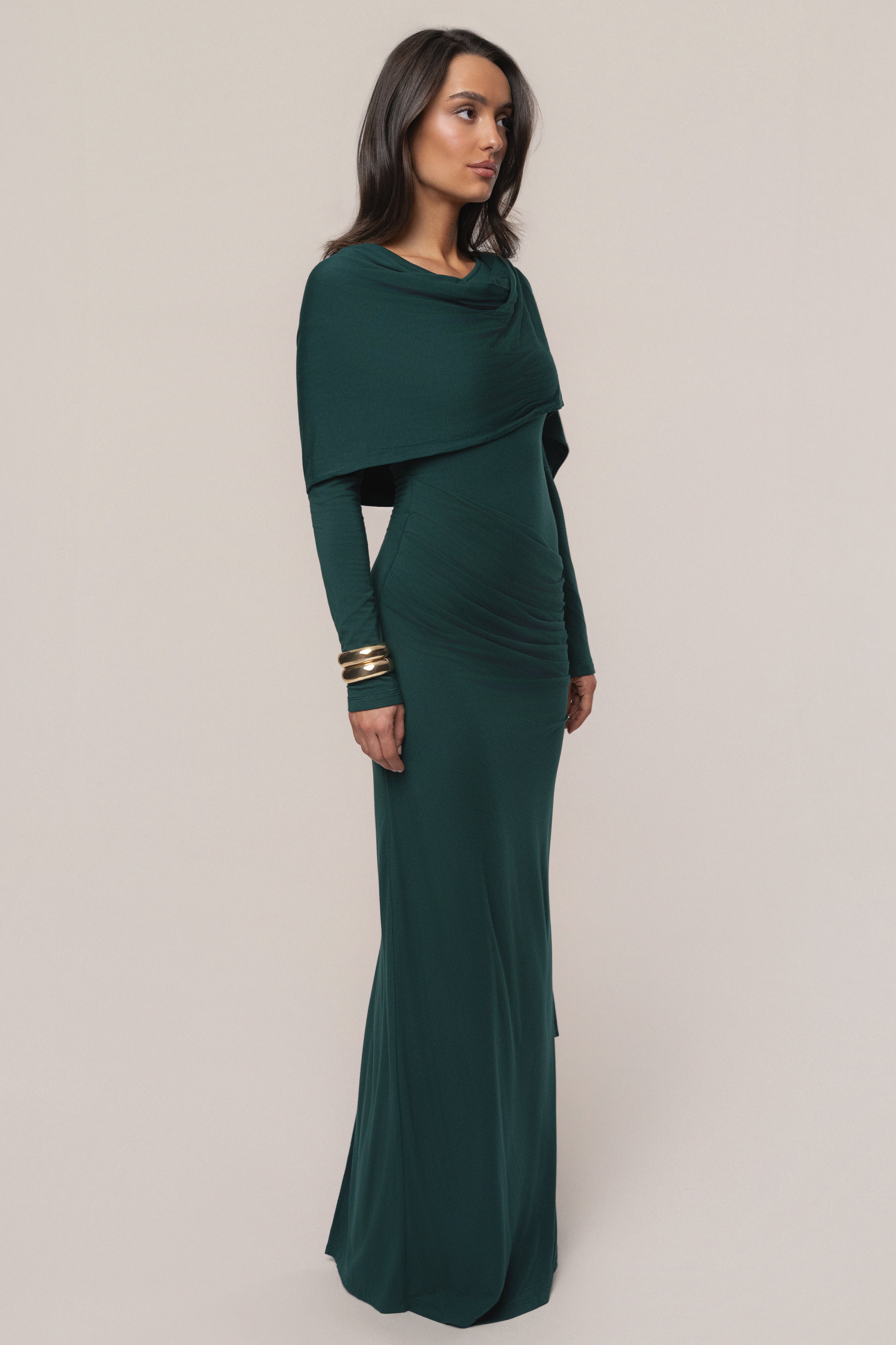 Emerald Glitz Asymmetric Maxi Dress