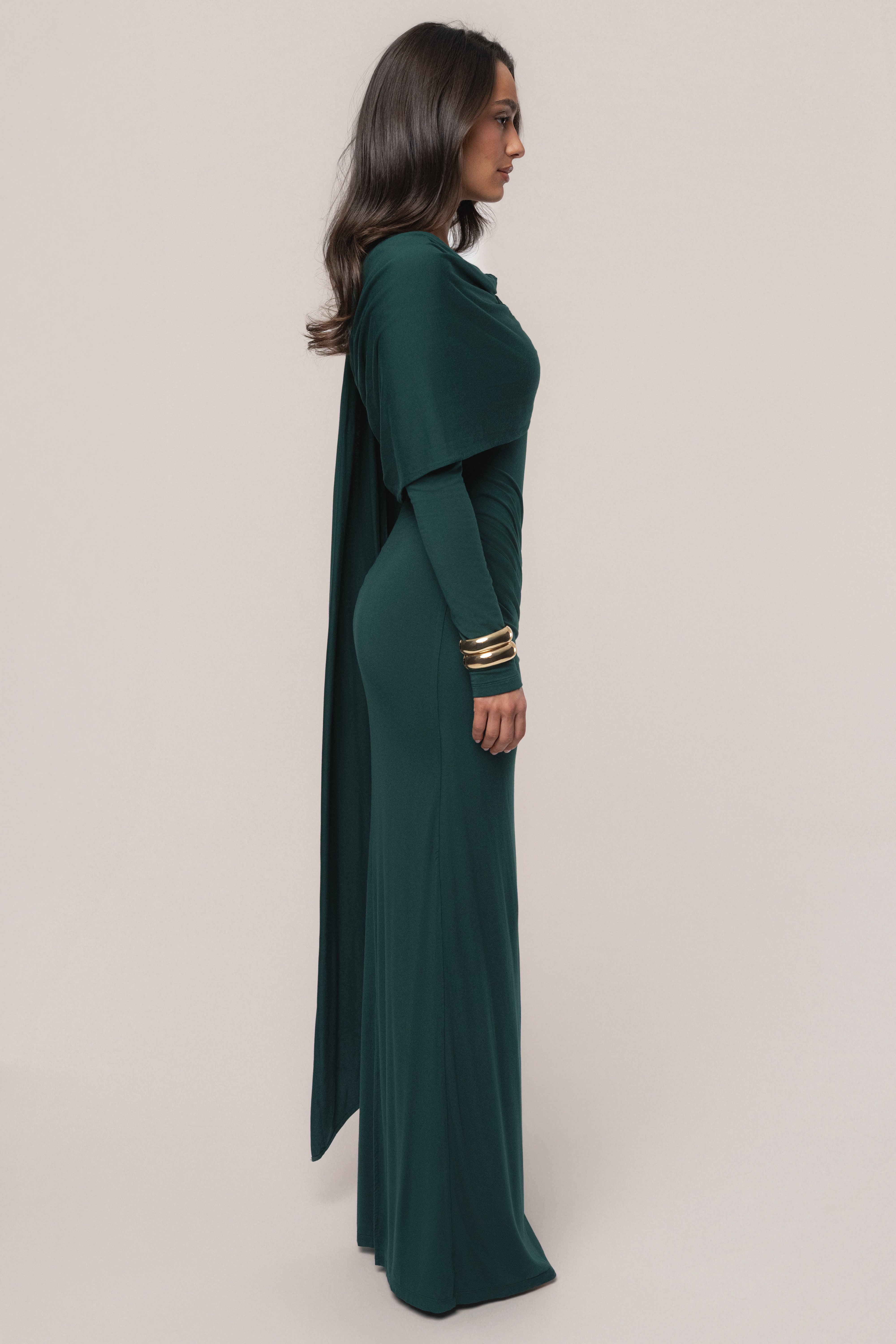 Emerald Glitz Asymmetric Maxi Dress