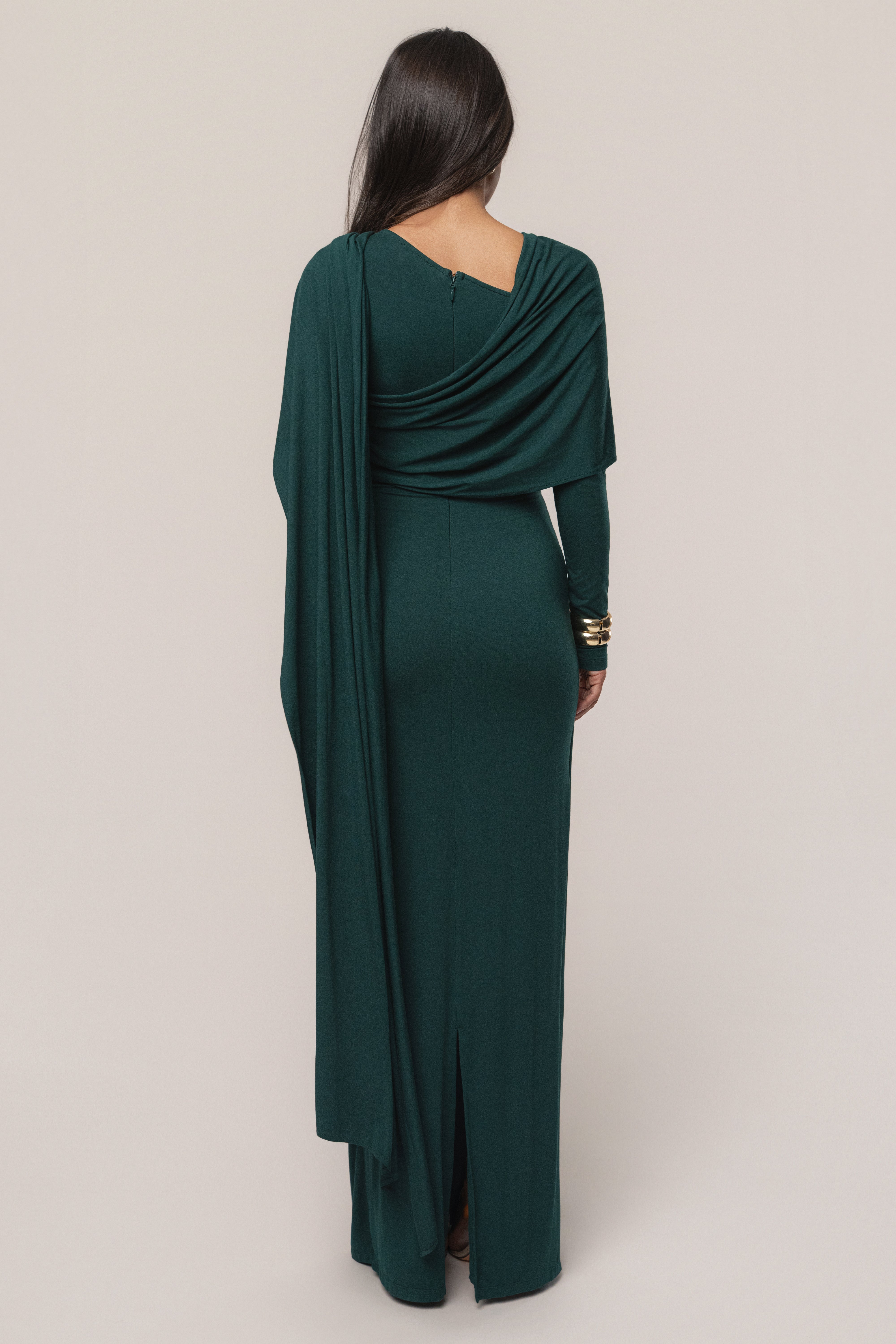 Emerald Glitz Asymmetric Maxi Dress