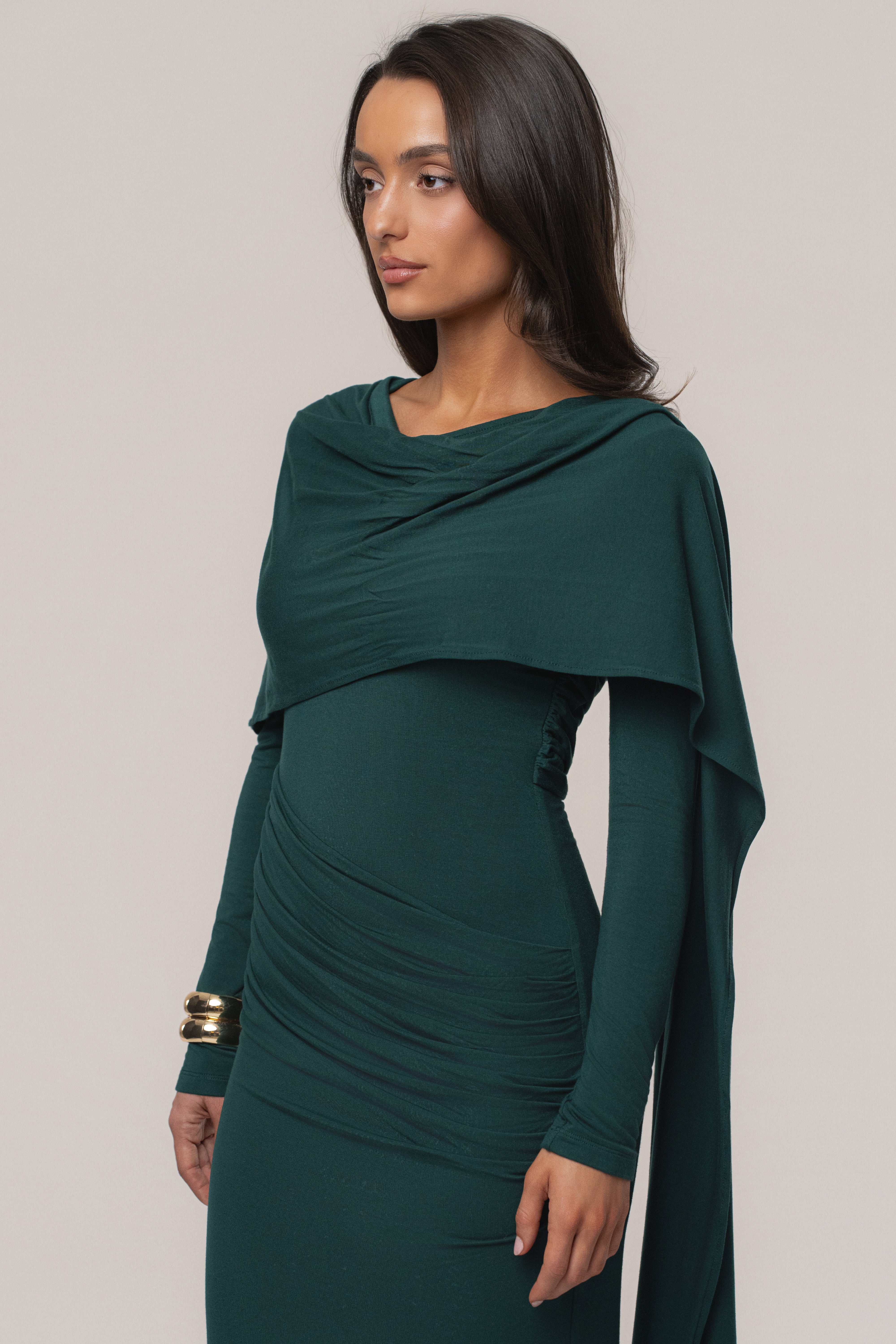 Emerald Glitz Asymmetric Maxi Dress