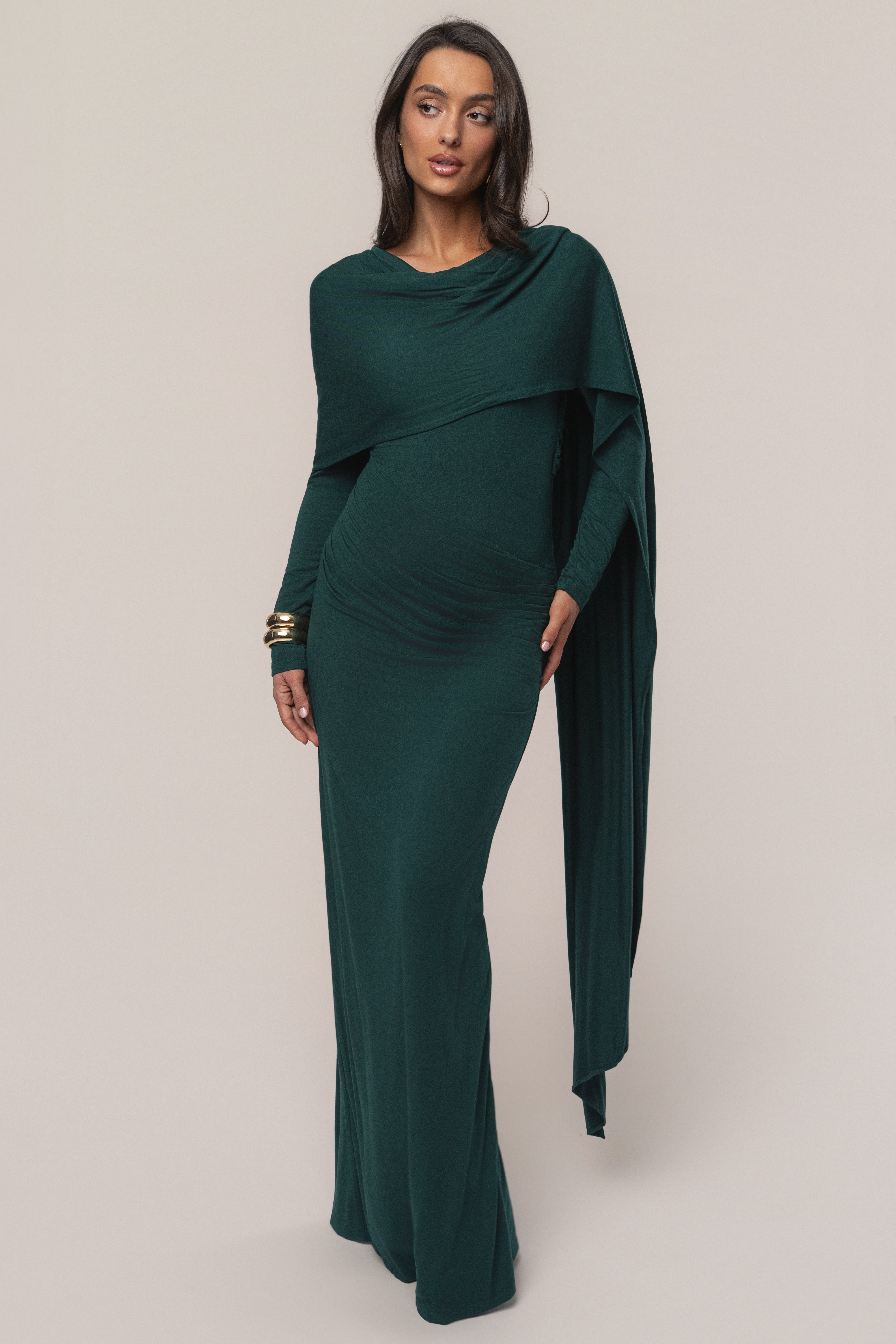 Emerald Glitz Asymmetric Maxi Dress