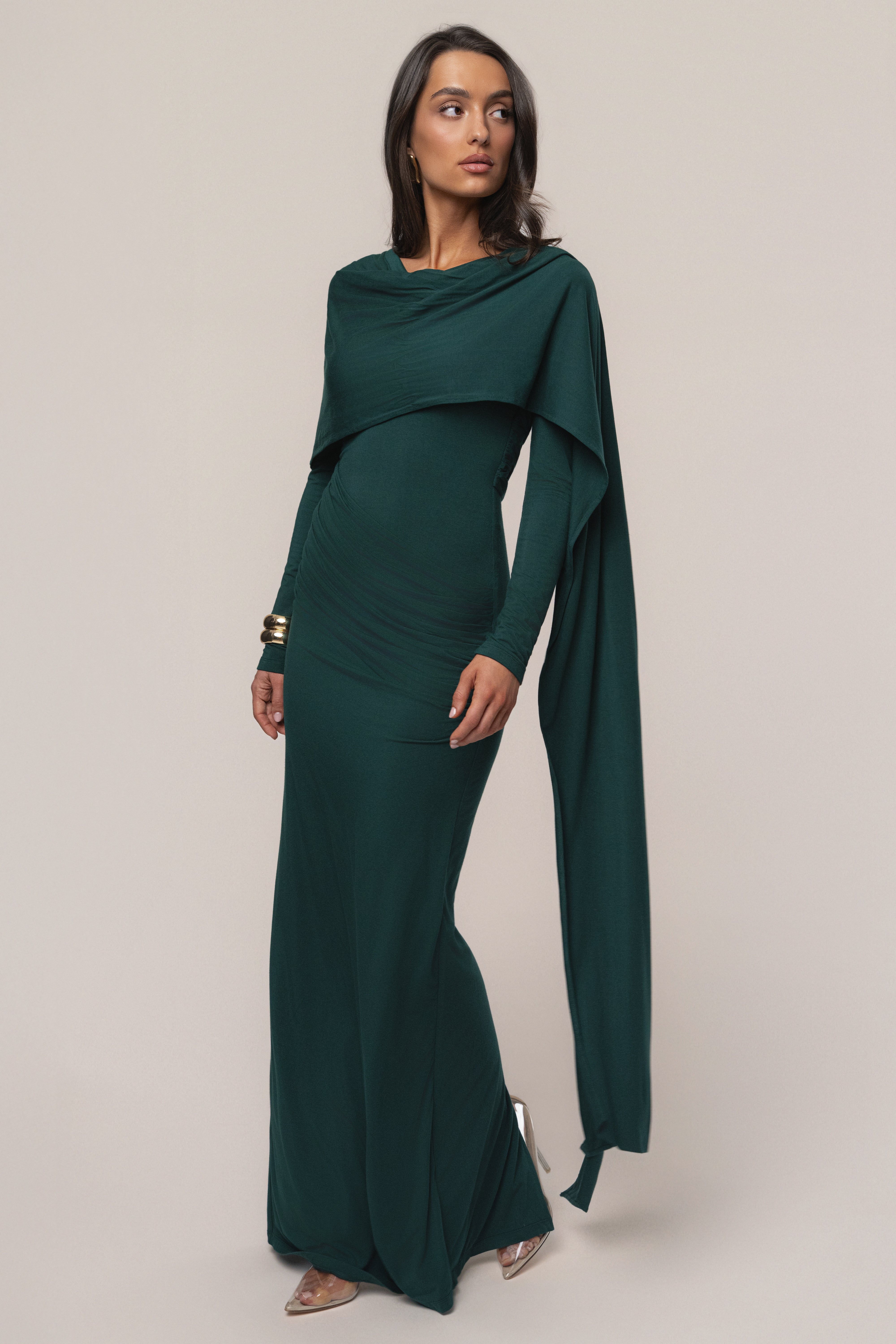 Emerald Glitz Asymmetric Maxi Dress