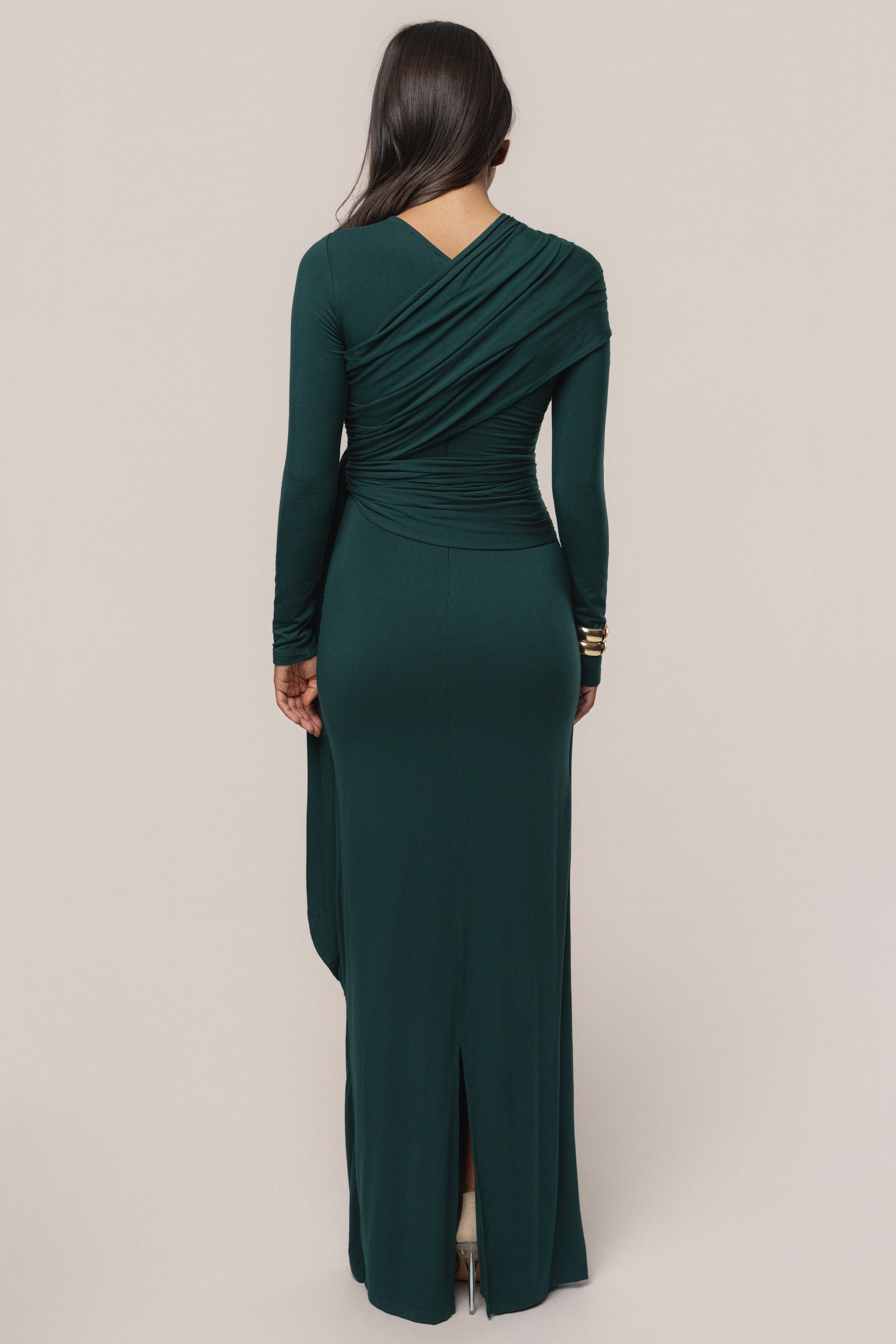 Emerald Glitz Asymmetric Maxi Dress