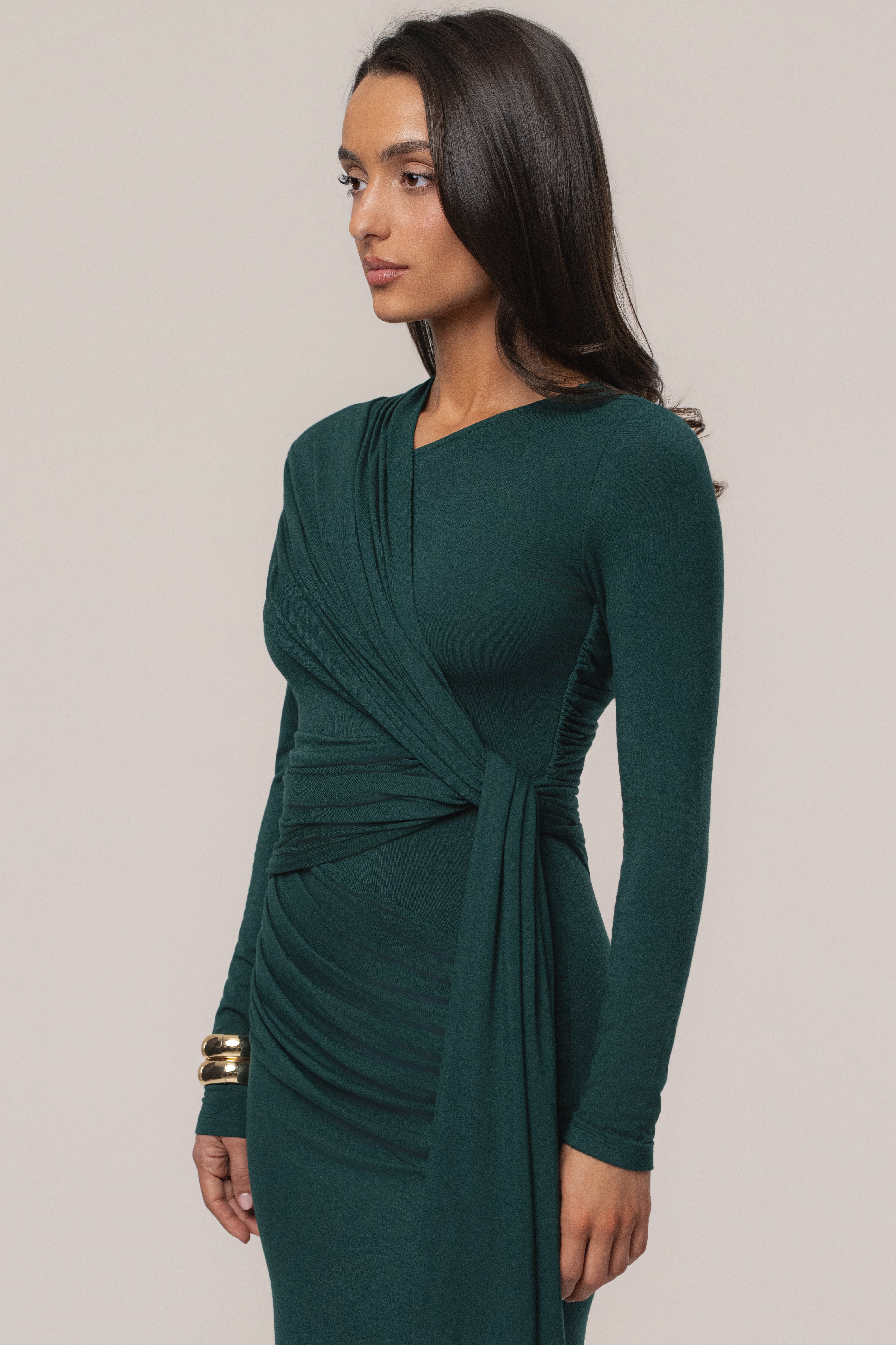Emerald Glitz Asymmetric Maxi Dress