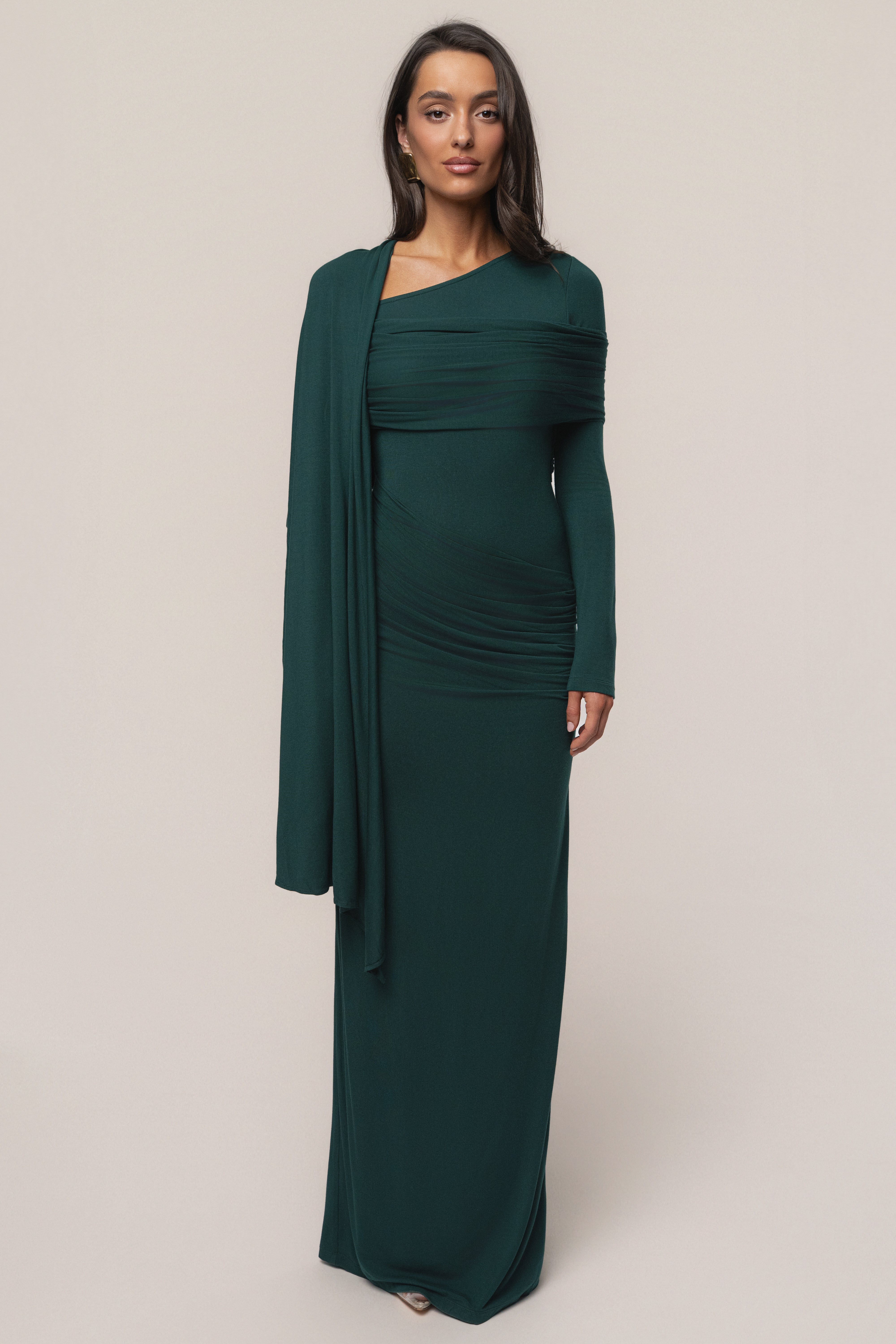 Emerald Glitz Asymmetric Maxi Dress