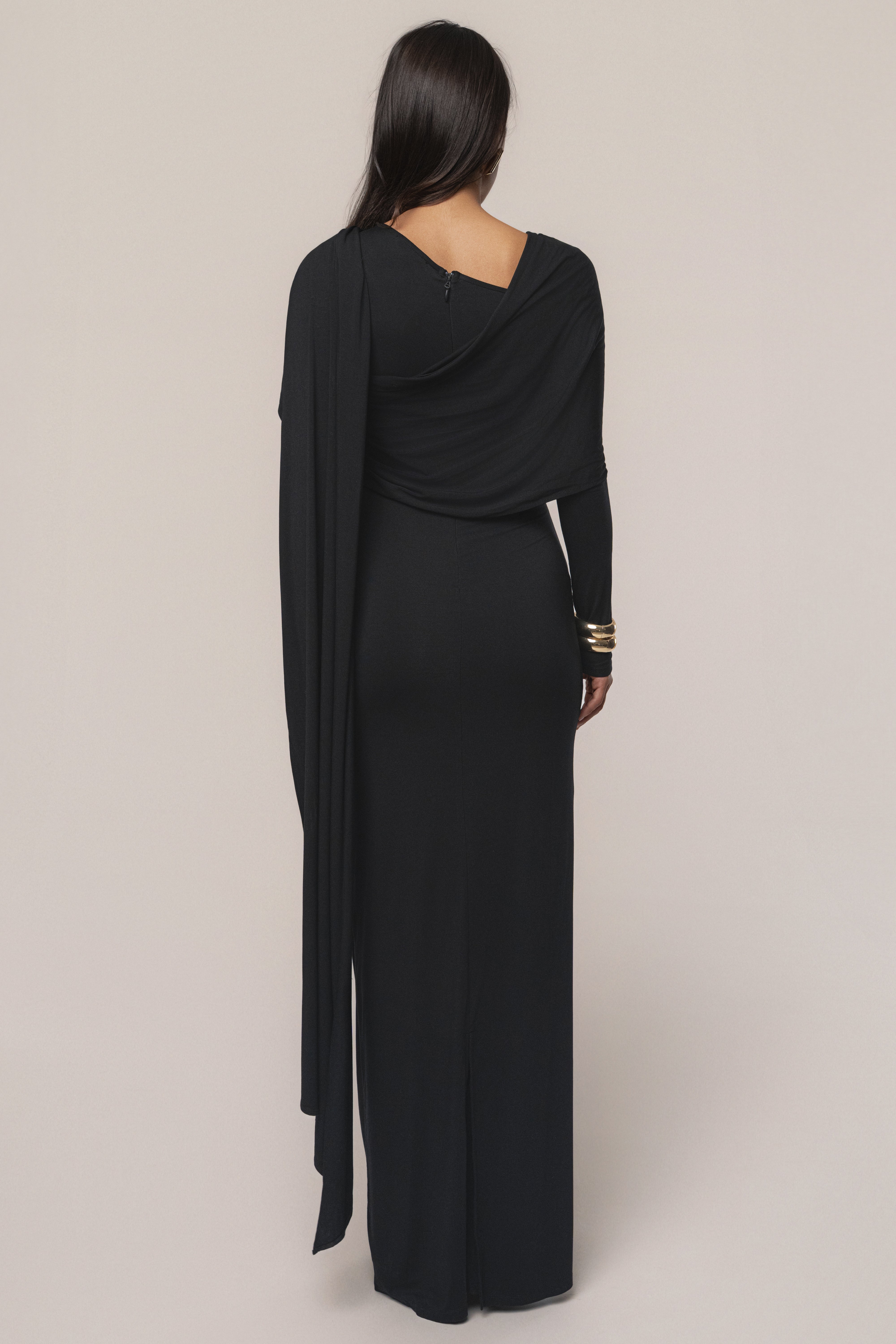 Black Glitz Asymmetric Maxi Dress