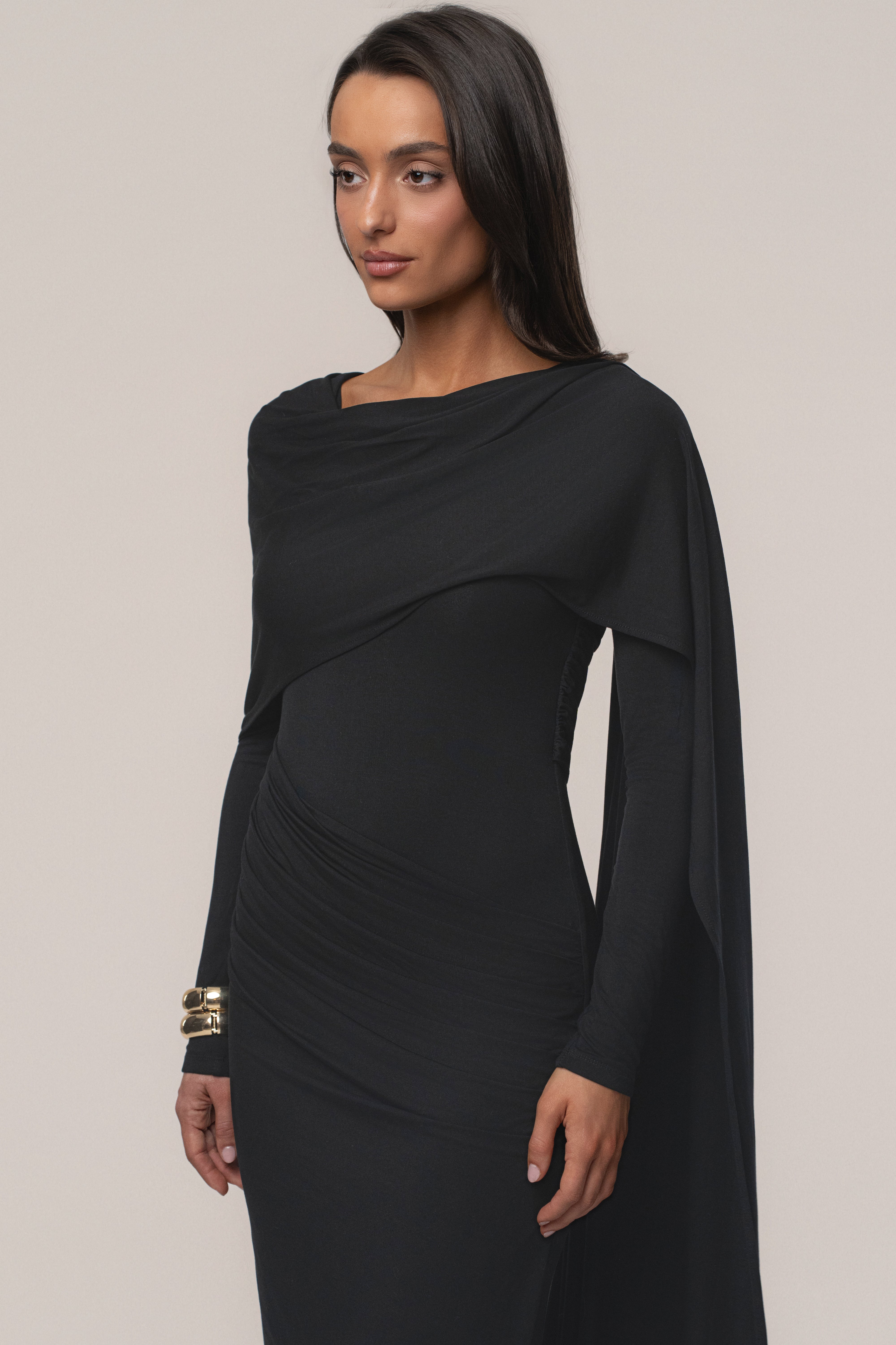 Black Glitz Asymmetric Maxi Dress