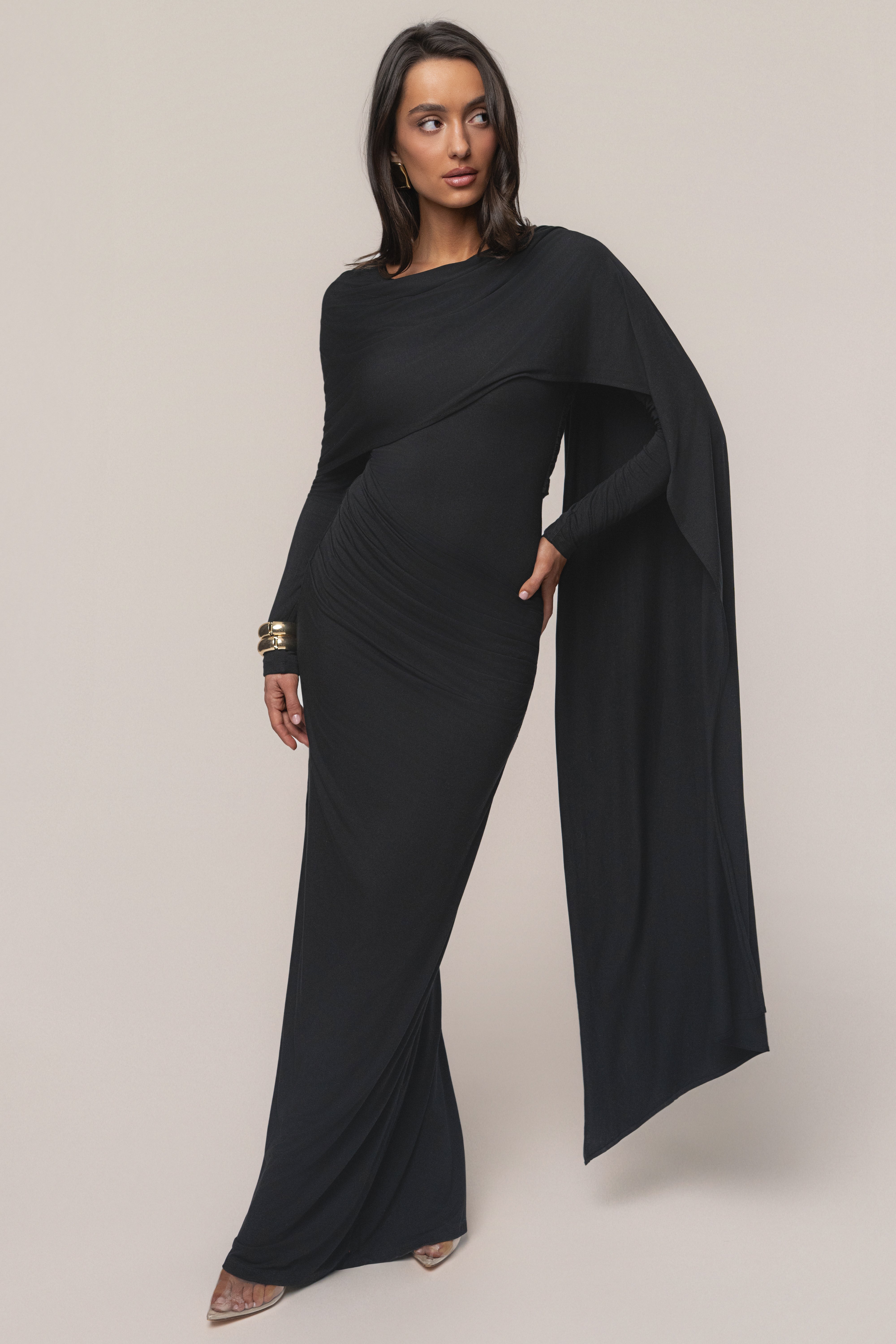 Black Glitz Asymmetric Maxi Dress