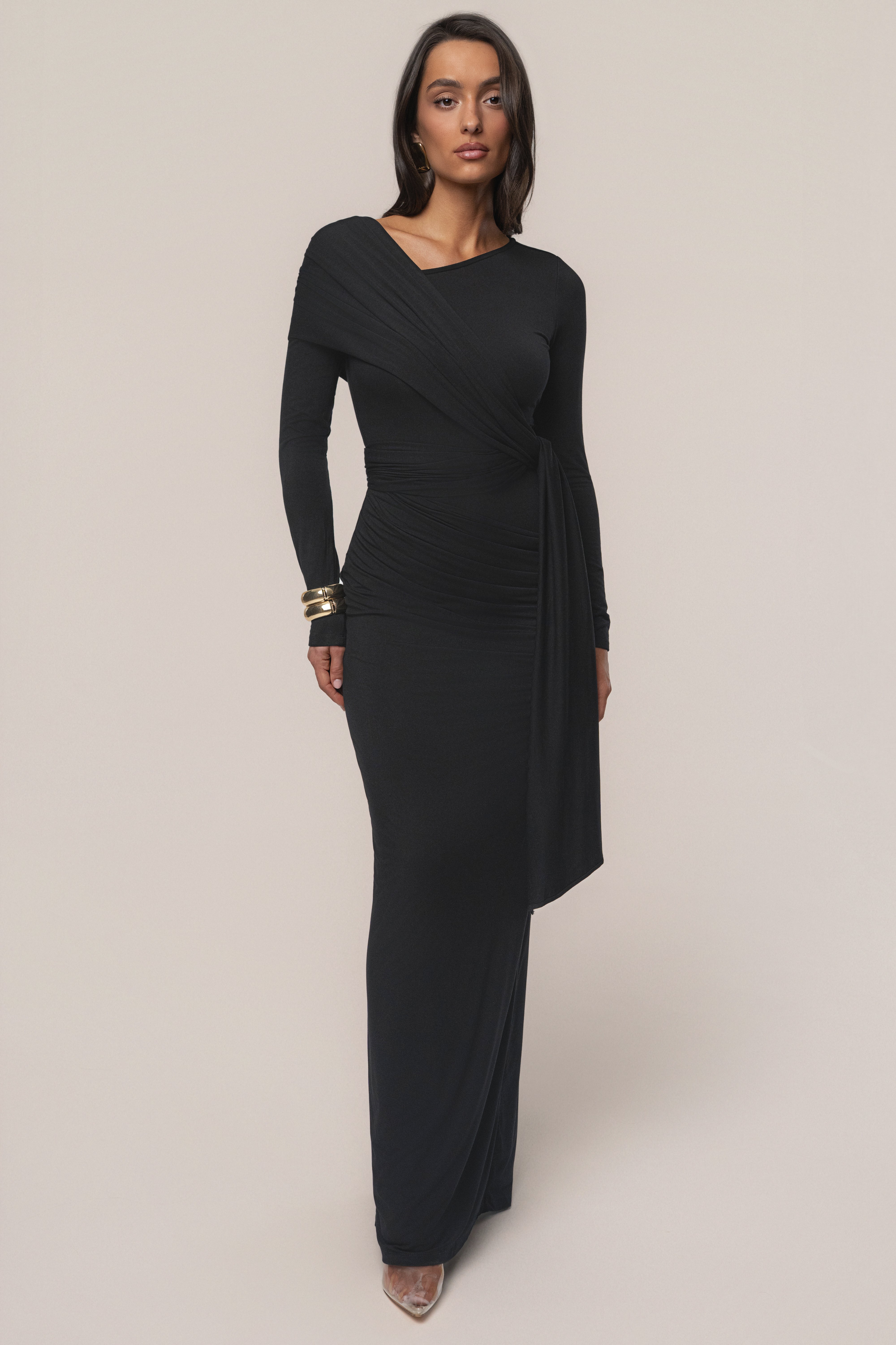 Black Glitz Asymmetric Maxi Dress