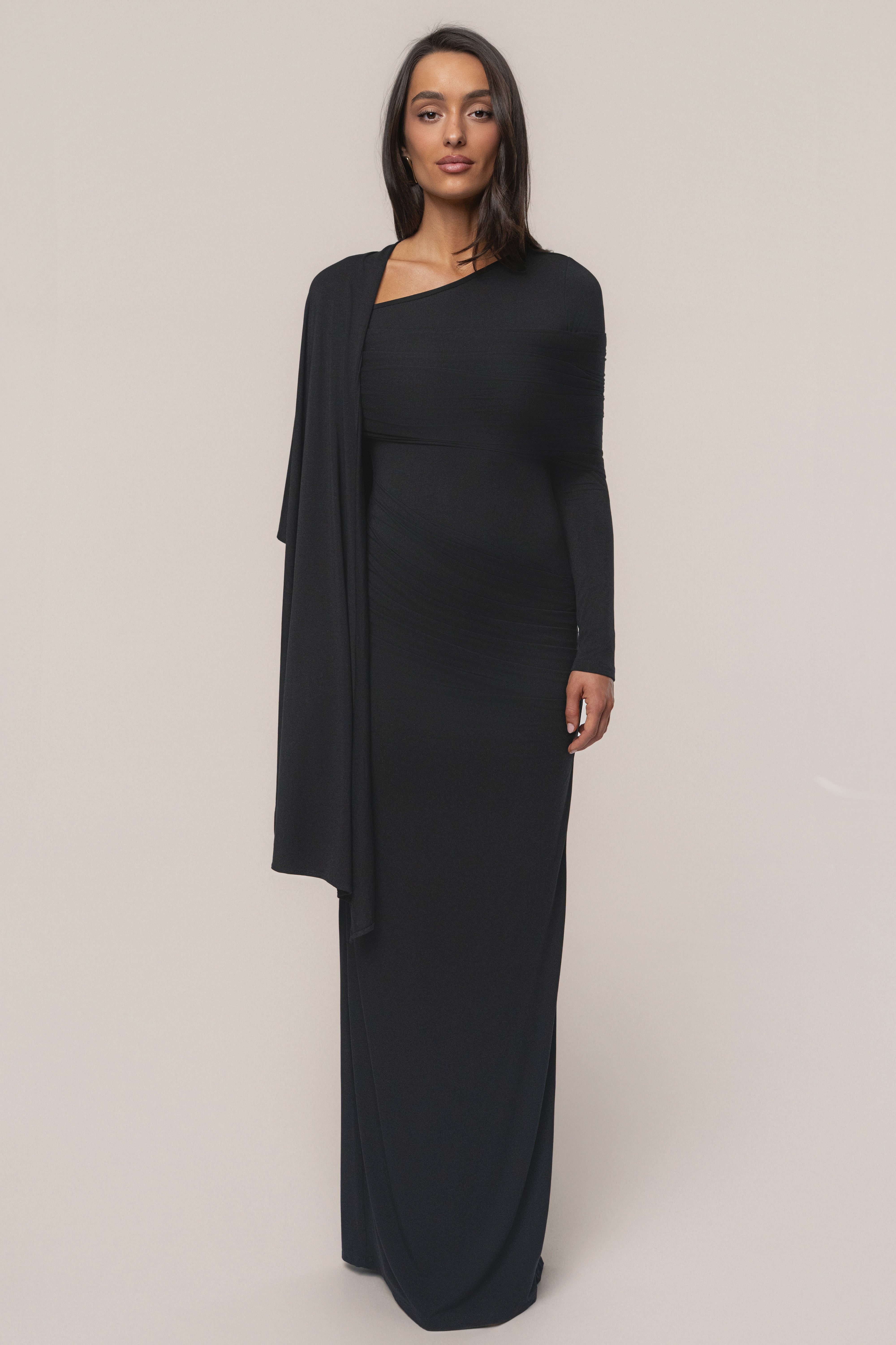 Black Glitz Asymmetric Maxi Dress