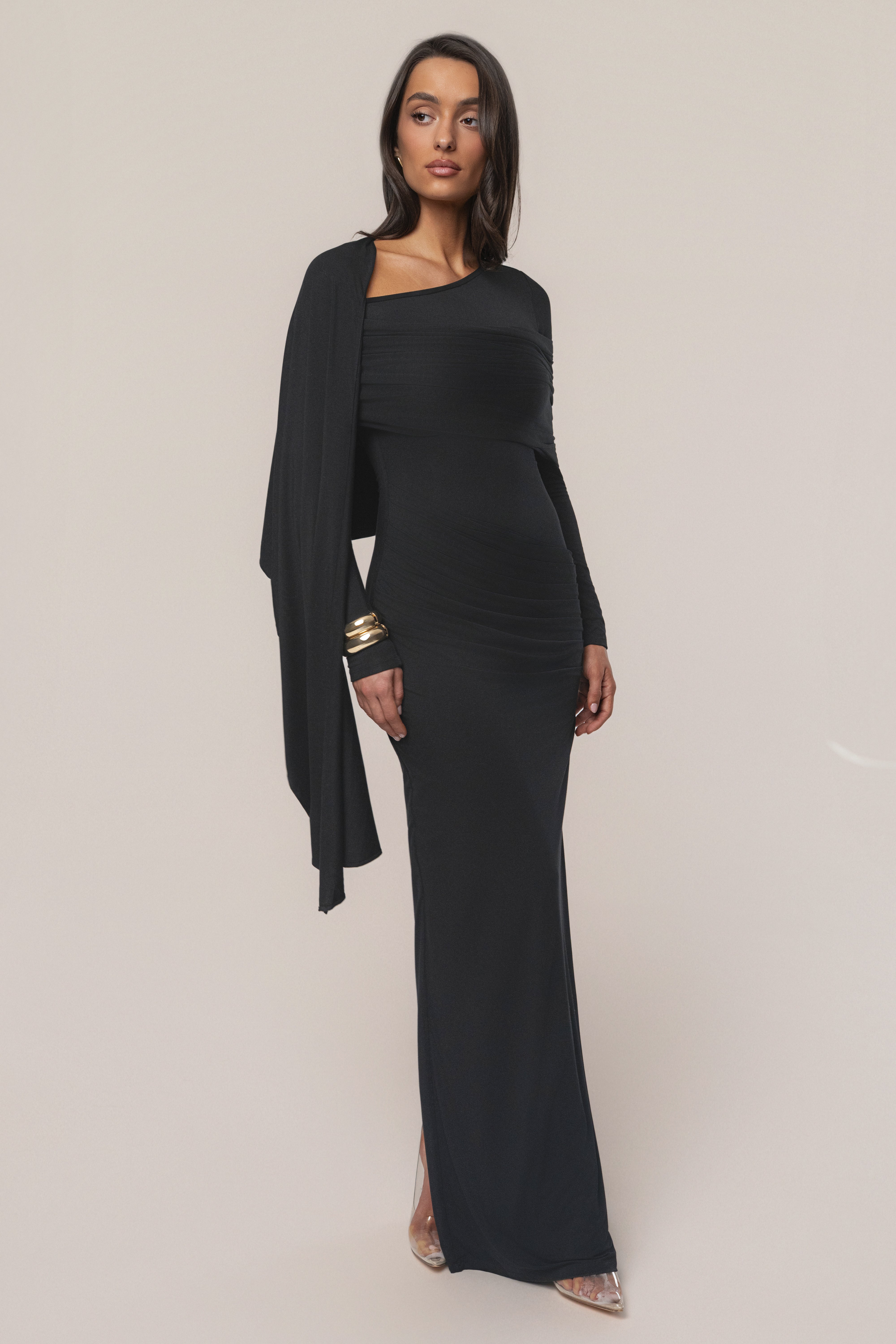 Black Glitz Asymmetric Maxi Dress