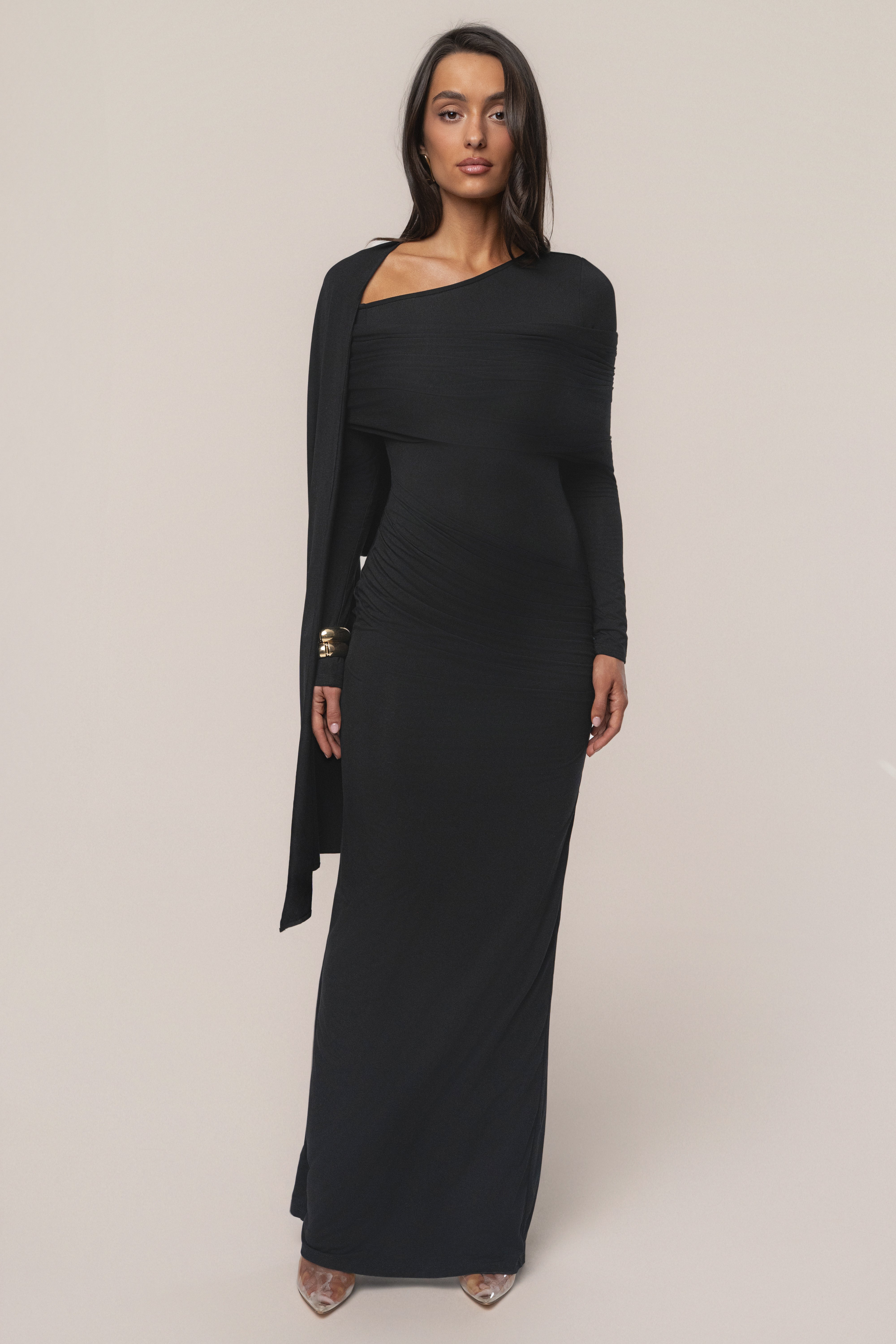 Black Glitz Asymmetric Maxi Dress