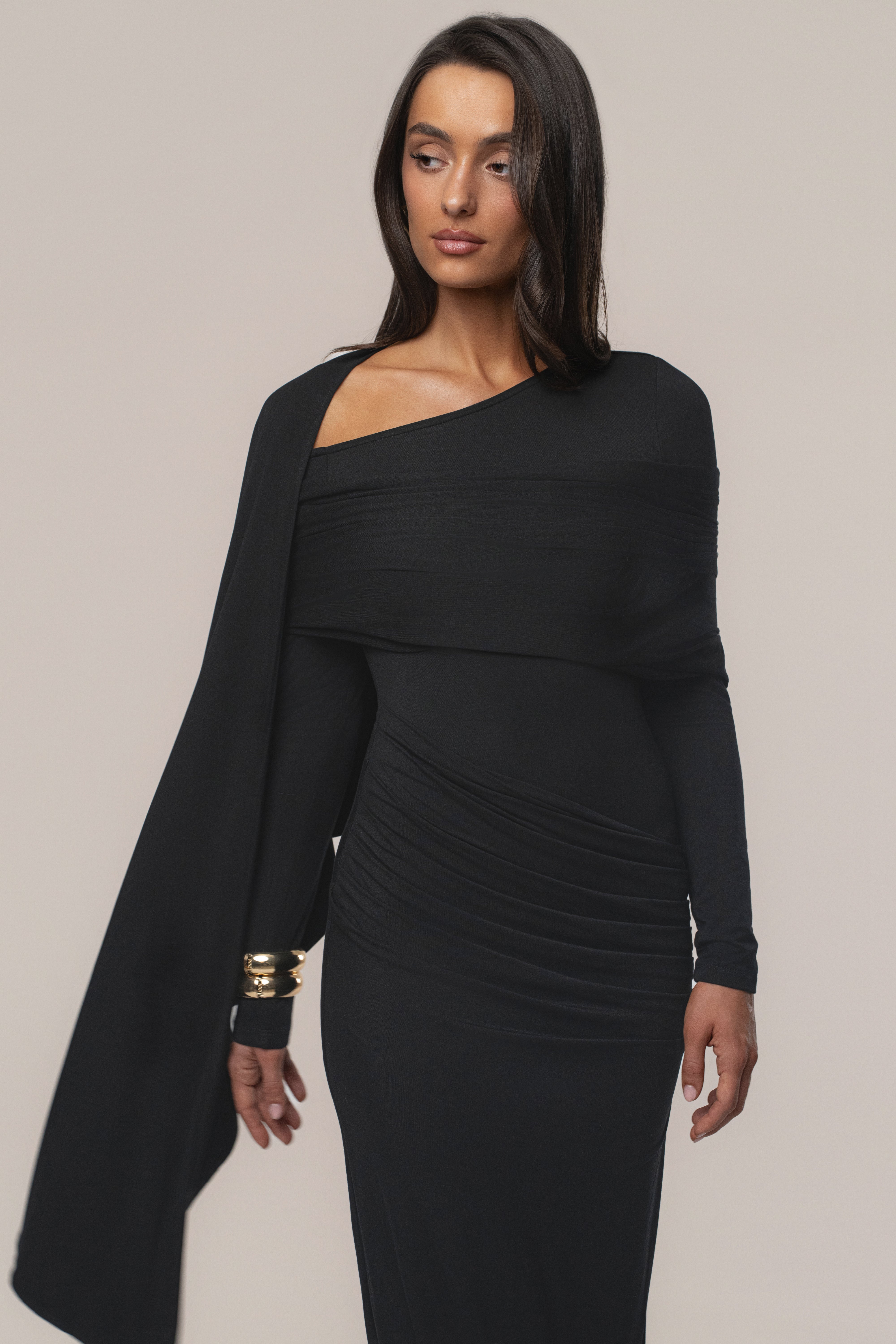 Black Glitz Asymmetric Maxi Dress