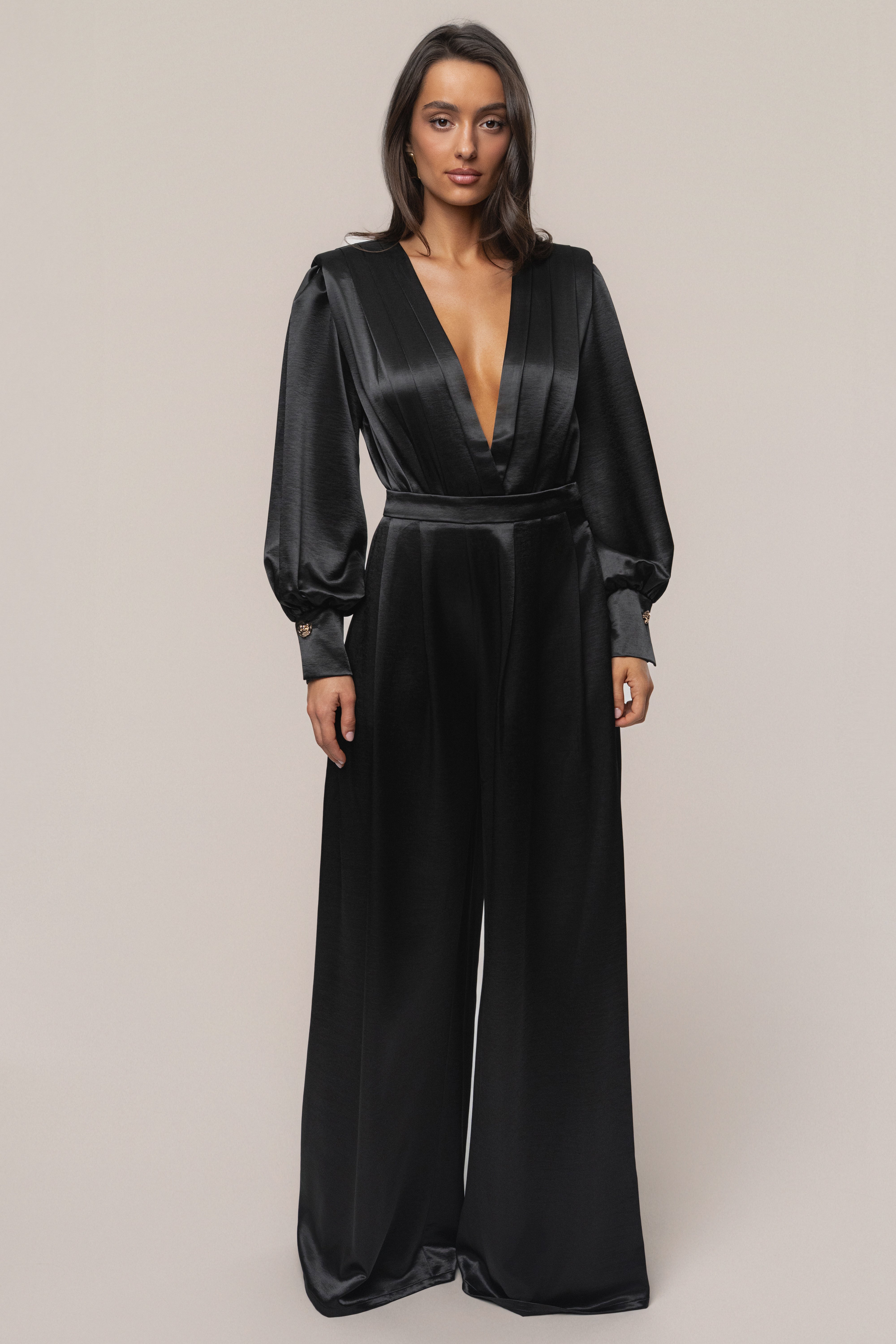 Black Satin Bliss Pleated Pant