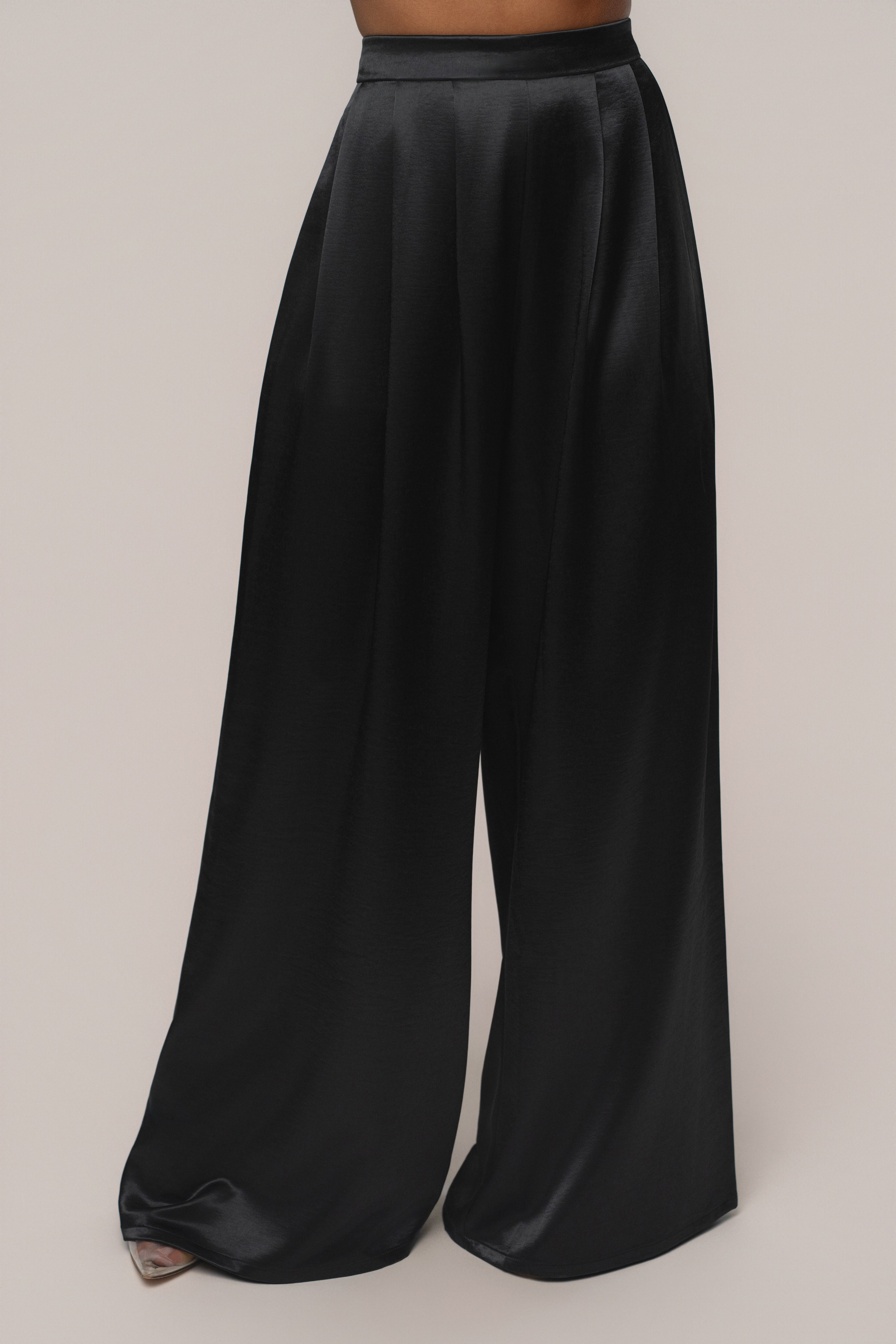 Black Satin Bliss Pleated Pant