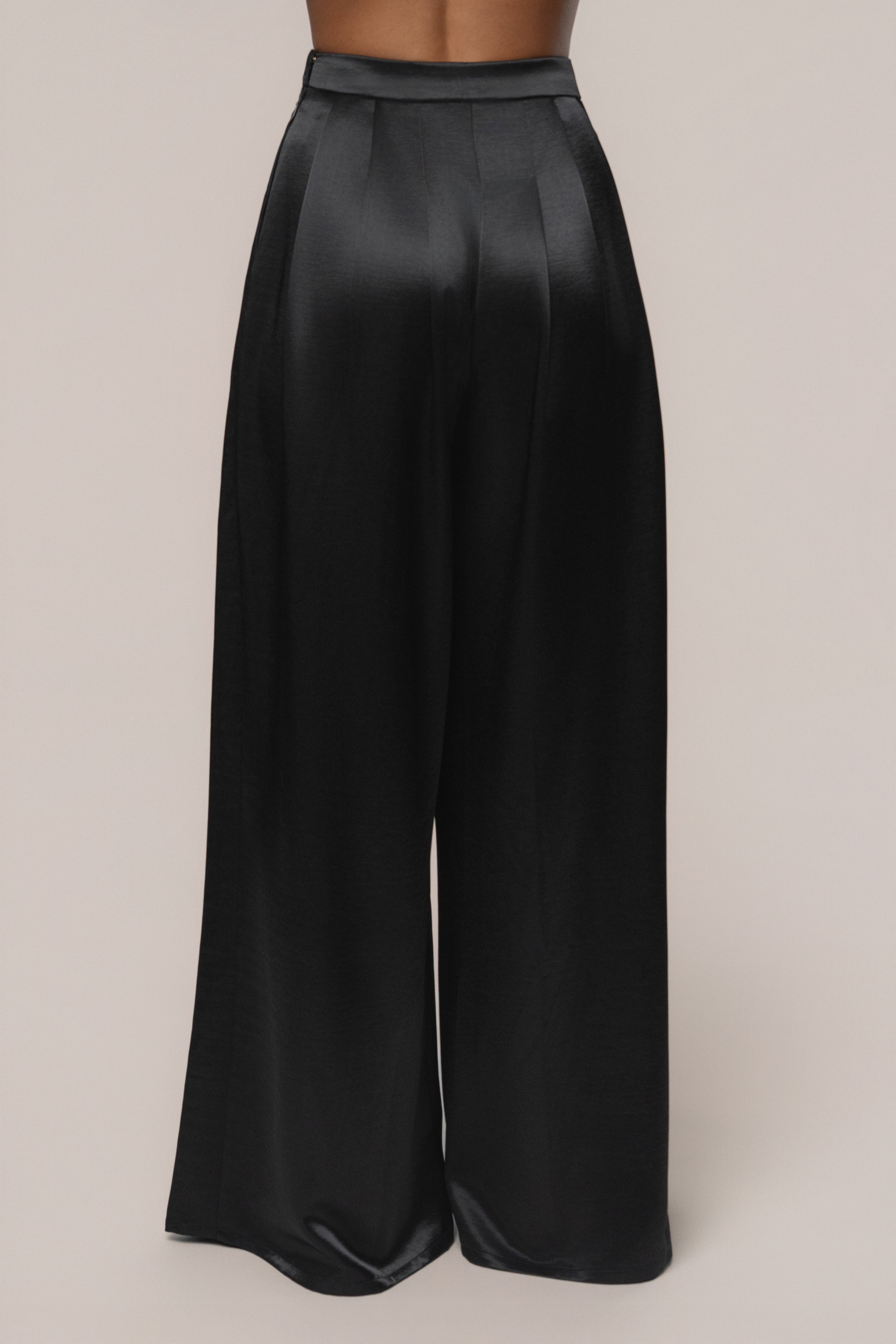 Black Satin Bliss Pleated Pant