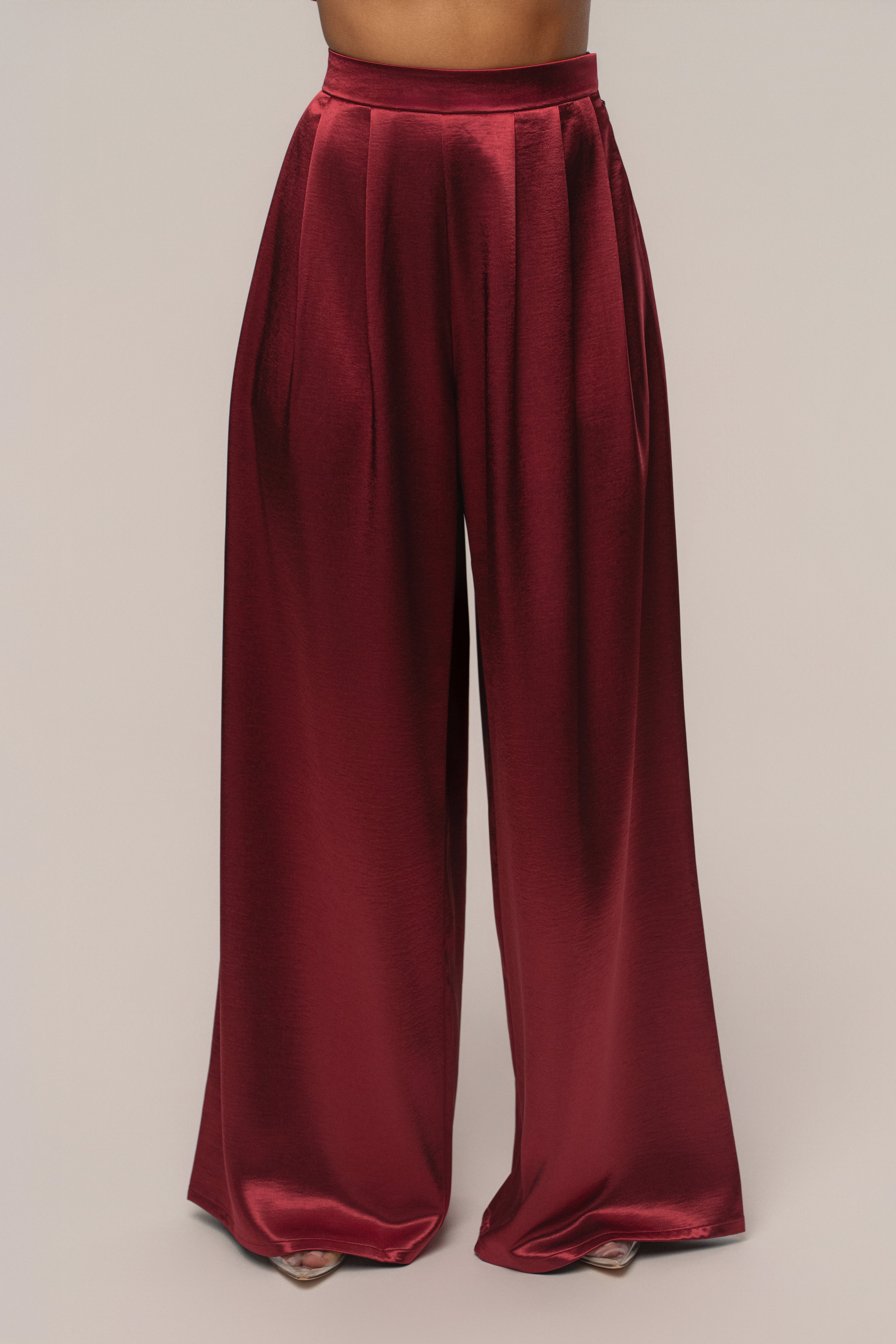 Burgundy Satin Bliss Pleated Pant